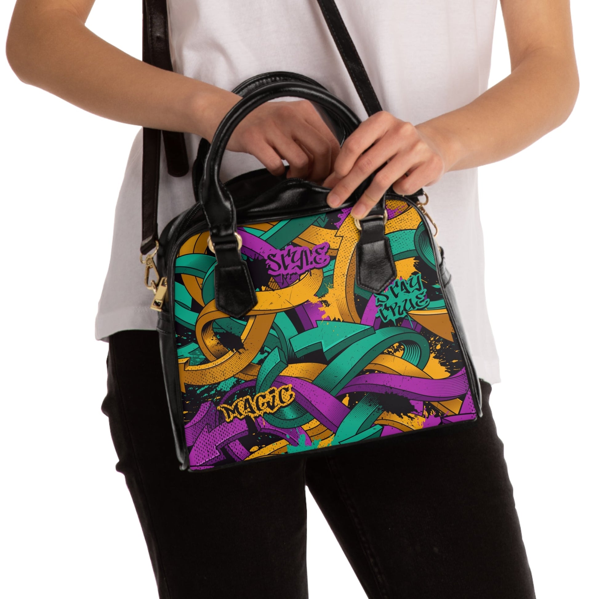 Shoulder Handbag - Urban Graffiti Chic - 9.45’’ x 8.27’’ / Black - Bags