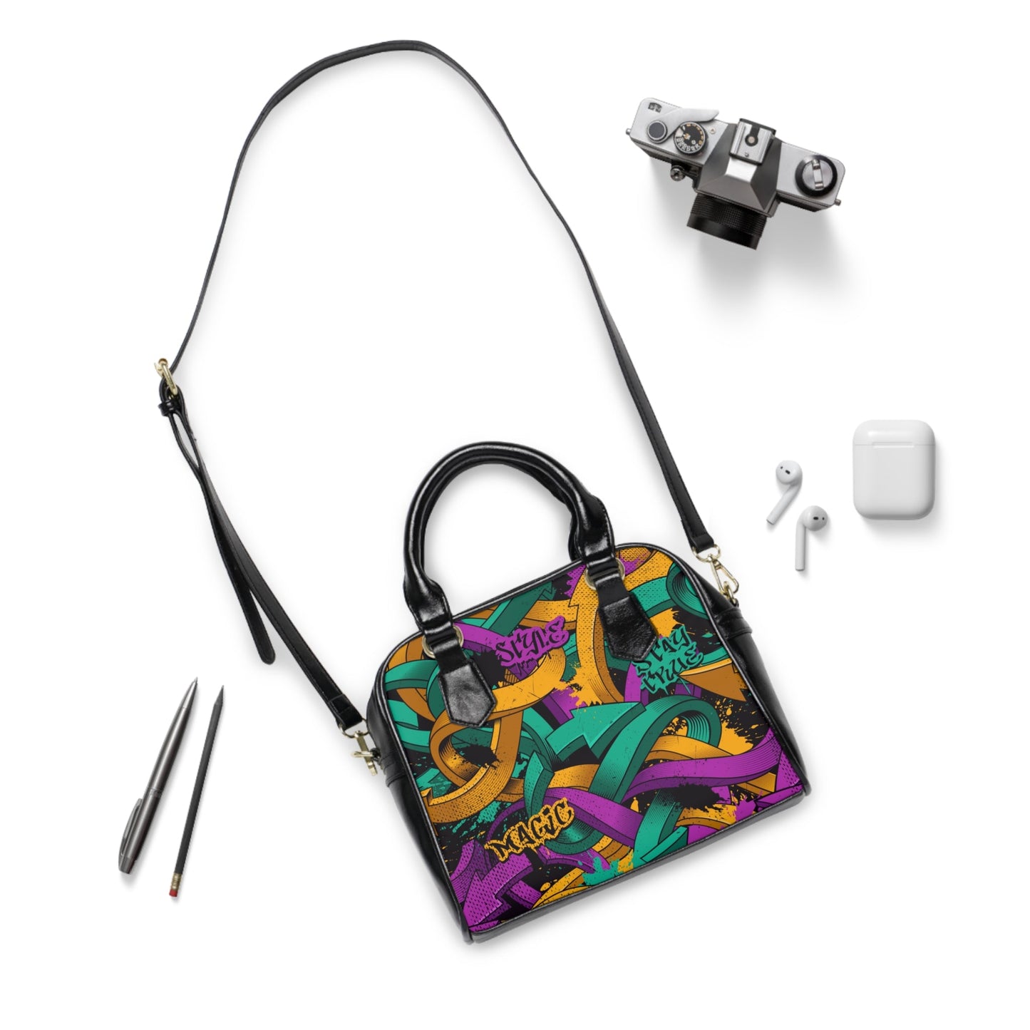 Shoulder Handbag - Urban Graffiti Chic - 9.45’’ x 8.27’’ / Black - Bags