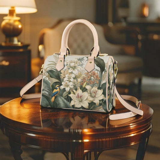 Tropical Floral Bird Print PU Leather Handbag