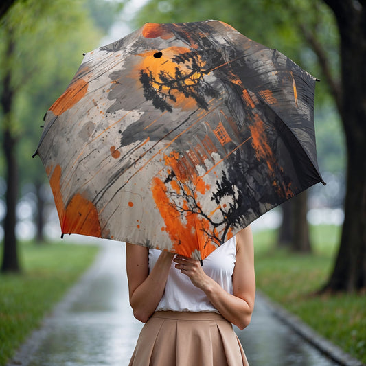 Artistic Asian Landscape Umbrella - Semi-Automatic Foldable