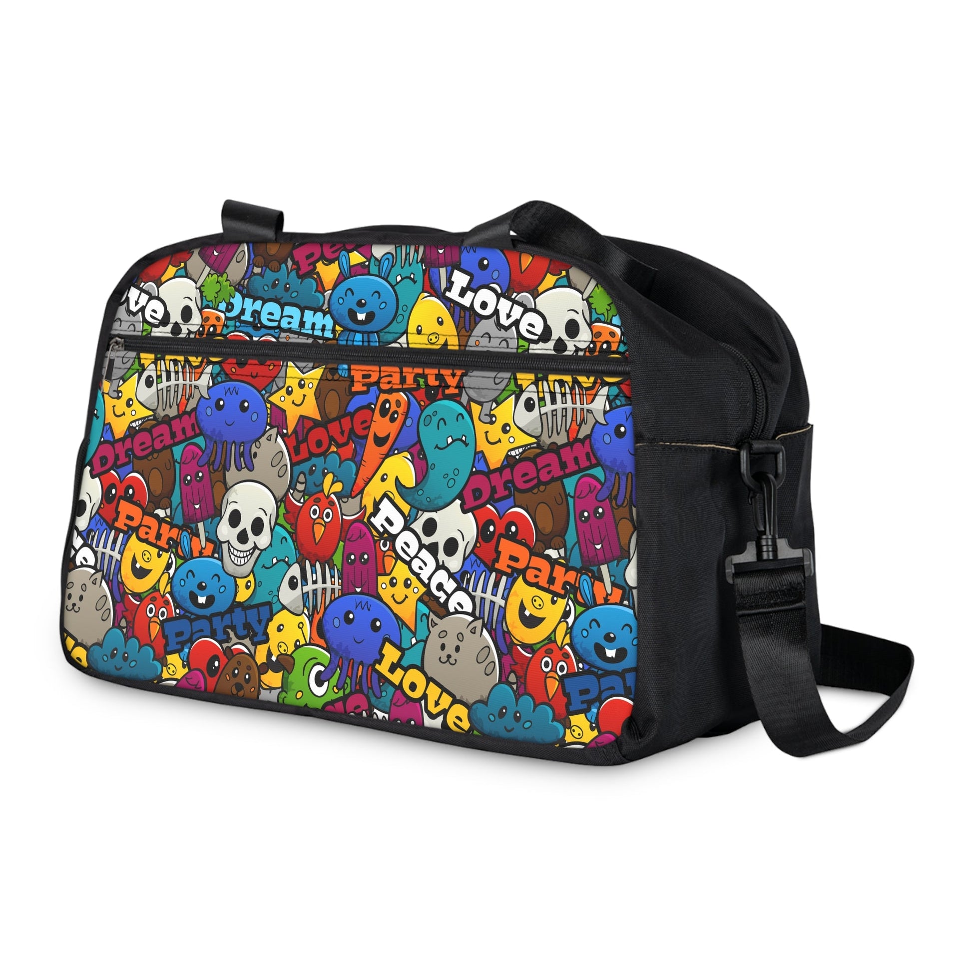 Unisex Fitness Handbag - Playful Doodle - 12.4’’ x 13.3’’ / Black - Bags