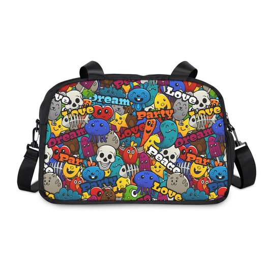 Unisex Fitness Handbag - Playful Doodle - 12.4’’ x 13.3’’ / Black - Bags