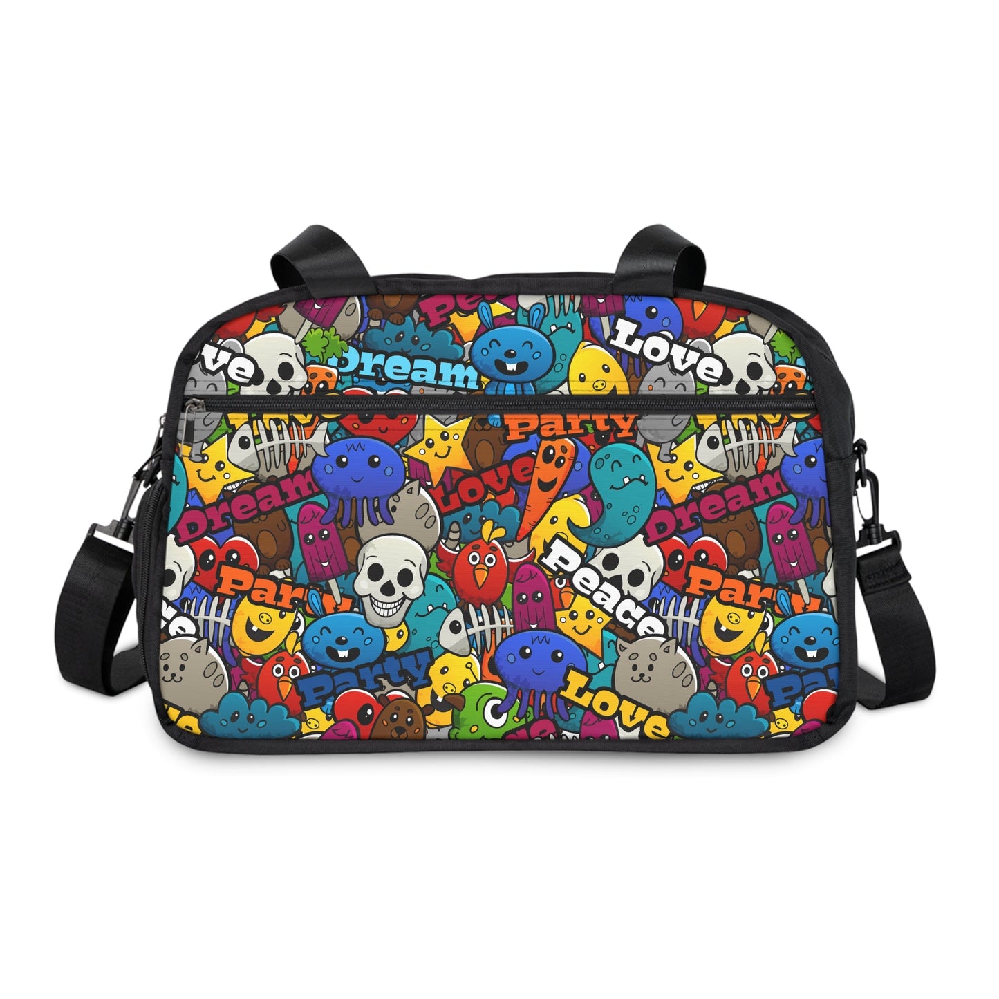 Unisex Fitness Handbag - Playful Doodle - 12.4’’ x 13.3’’ / Black - Bags
