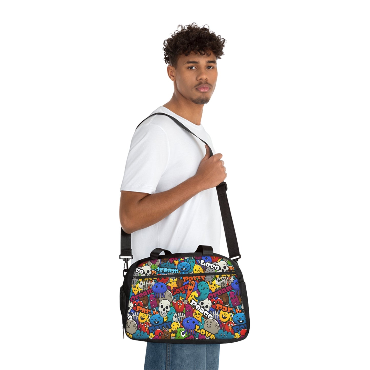 Unisex Fitness Handbag - Playful Doodle - 12.4’’ x 13.3’’ / Black - Bags
