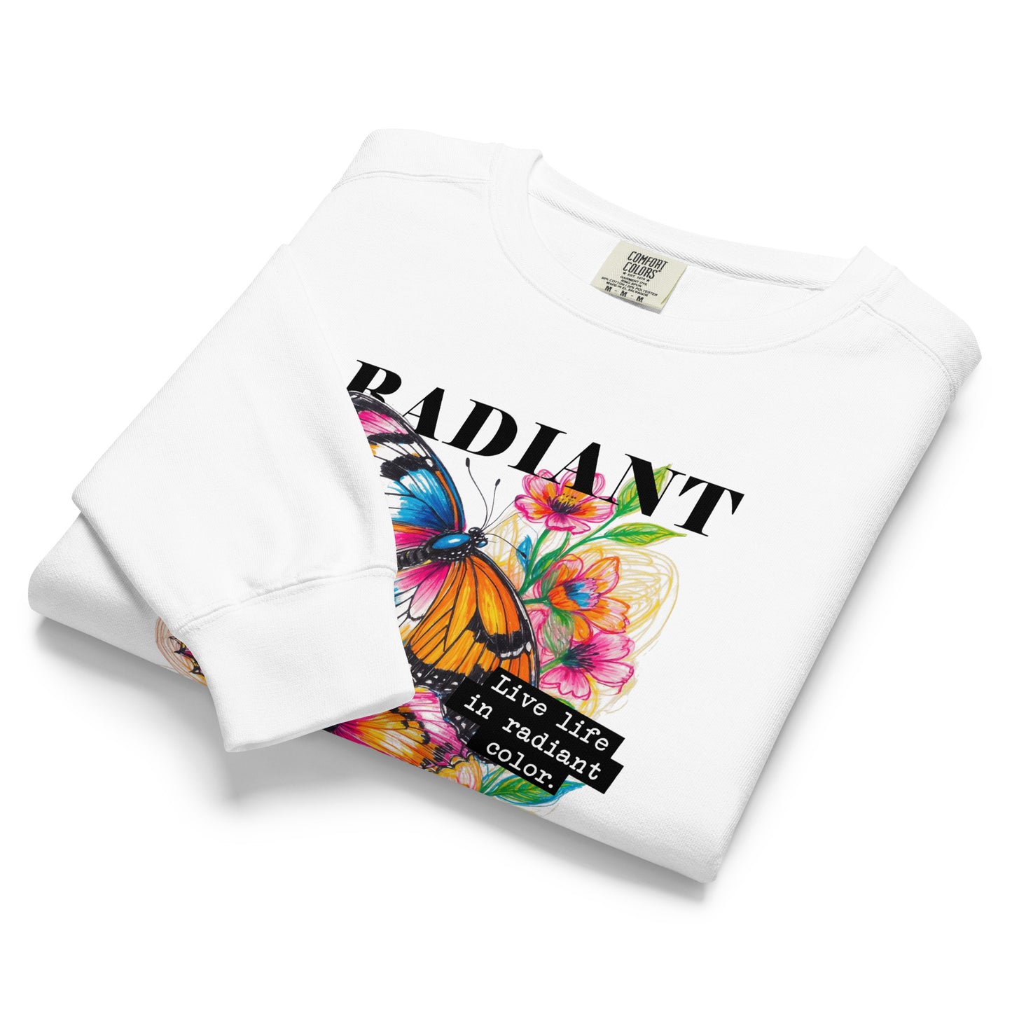 Colorful Floral Butterfly Crewneck Sweatshirt with Positive Quotes