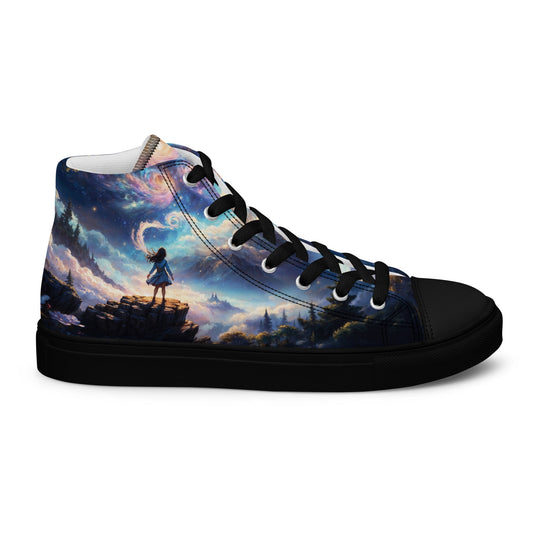 High Top Canvas Shoes, featuring a breathtaking illustration of a girl standing under a starry sky
