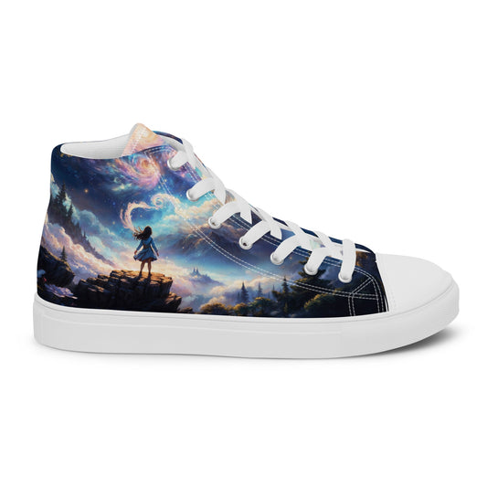 High Top Canvas Shoes, featuring a breathtaking illustration of a girl standing under a starry sky