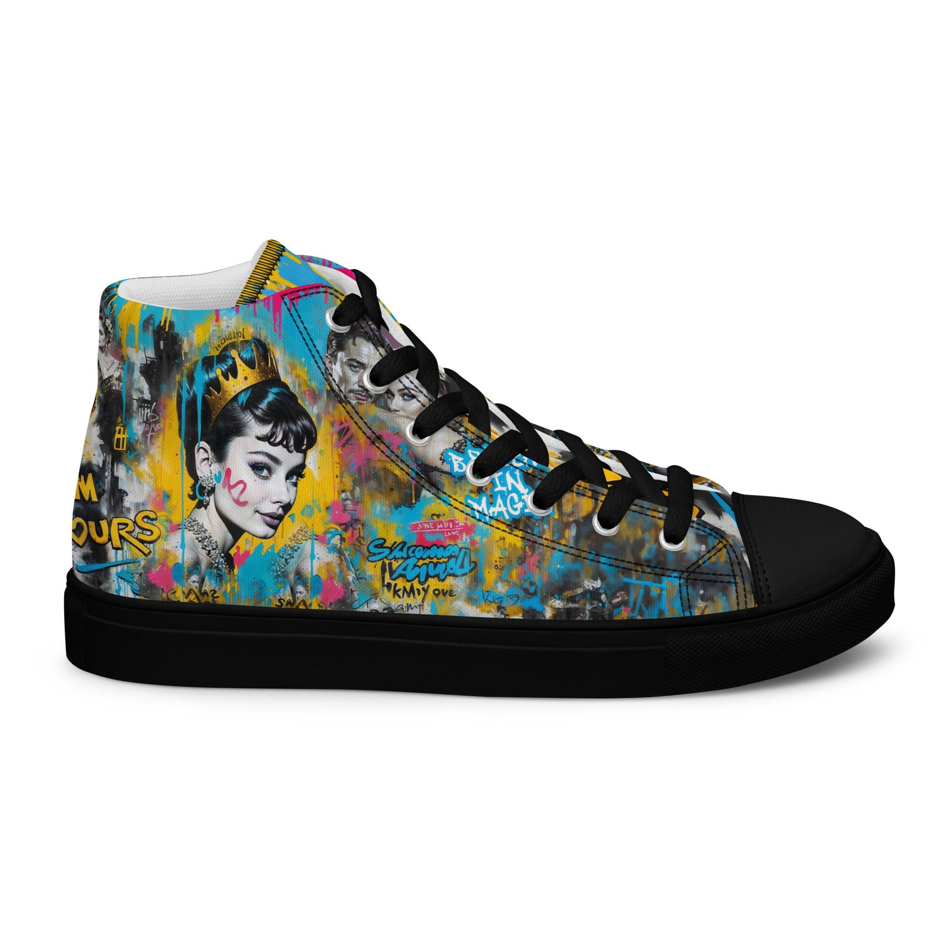 Unisex high top canvas shoes- Audrey Hepburn - Black / 5 - Shoes