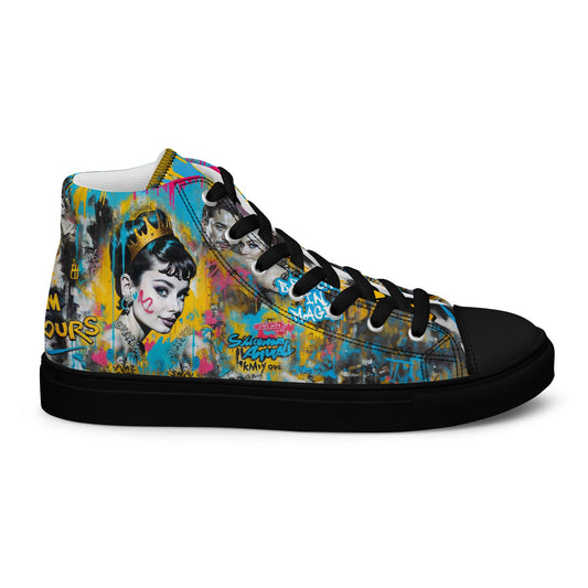 Unisex high top canvas shoes- Audrey Hepburn - Black / 5 - Shoes