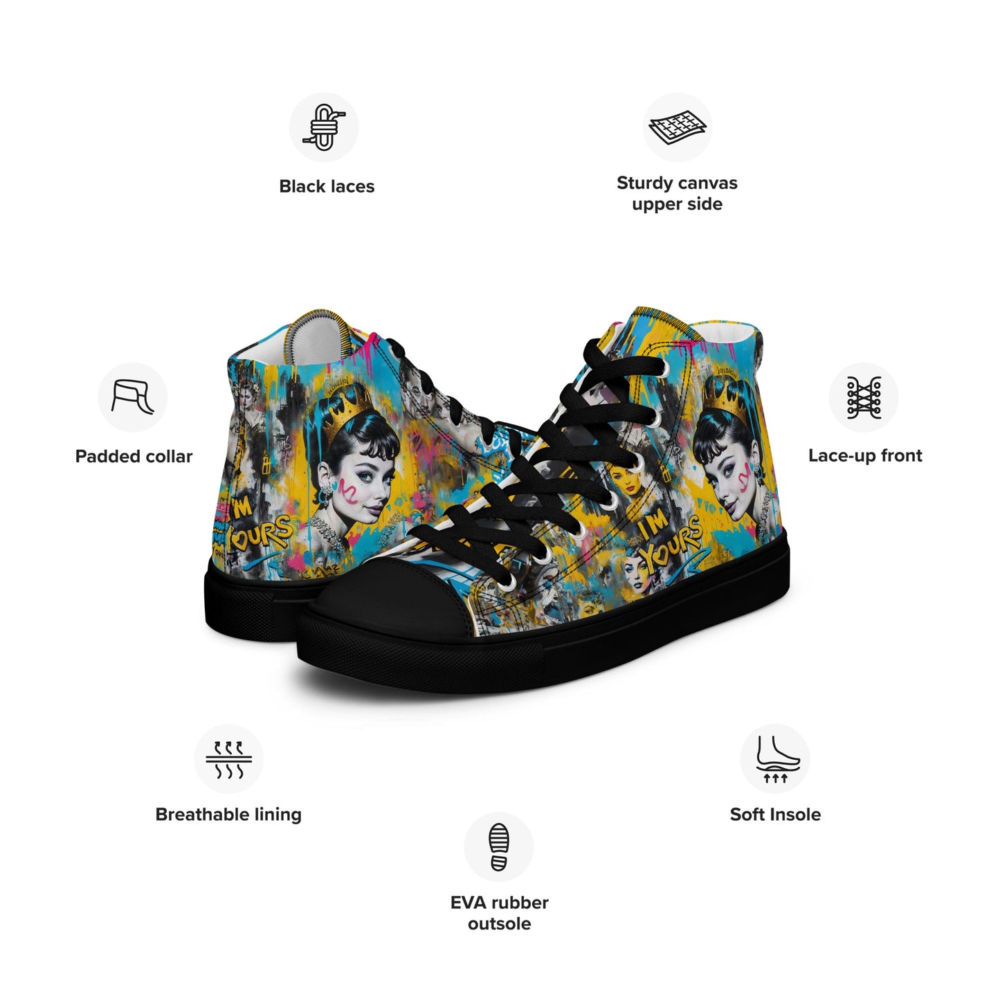 Unisex high top canvas shoes- Audrey Hepburn - Shoes