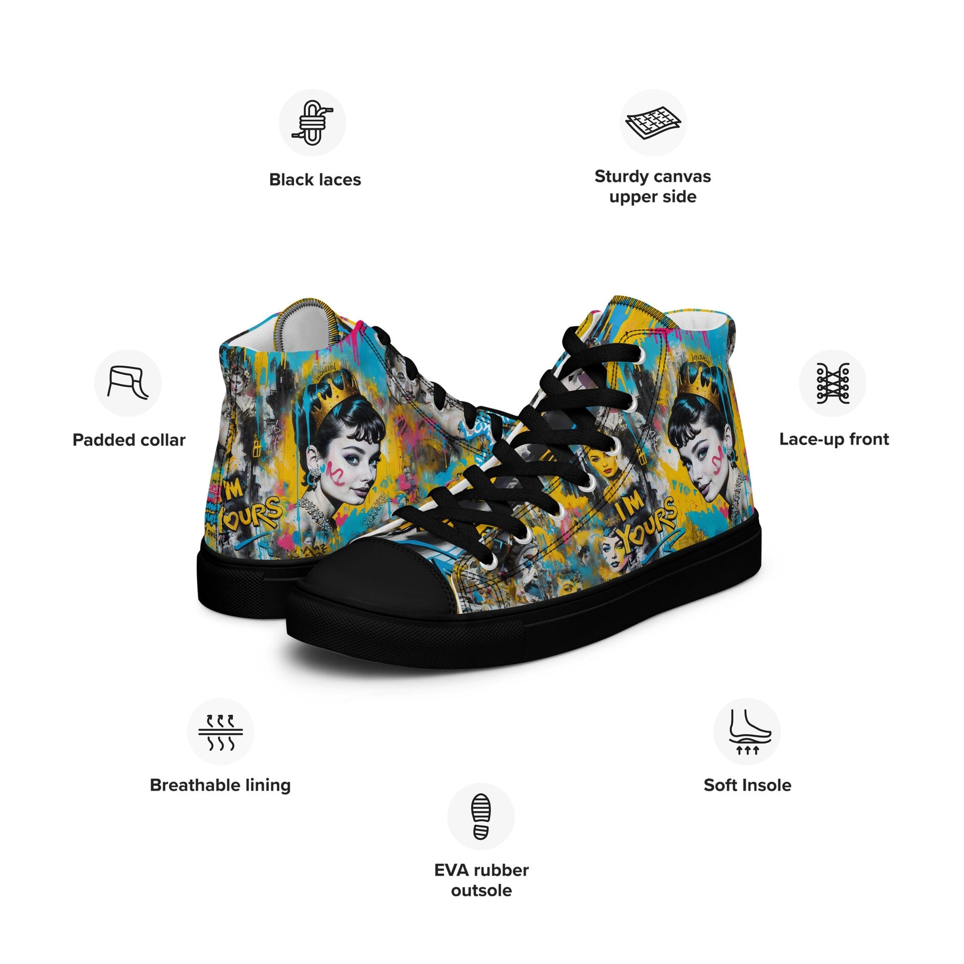 Unisex high top canvas shoes- Audrey Hepburn - Shoes