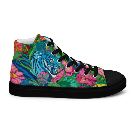 Unisex high top canvas shoes- Blue Tiger - Black / 5 - Shoes