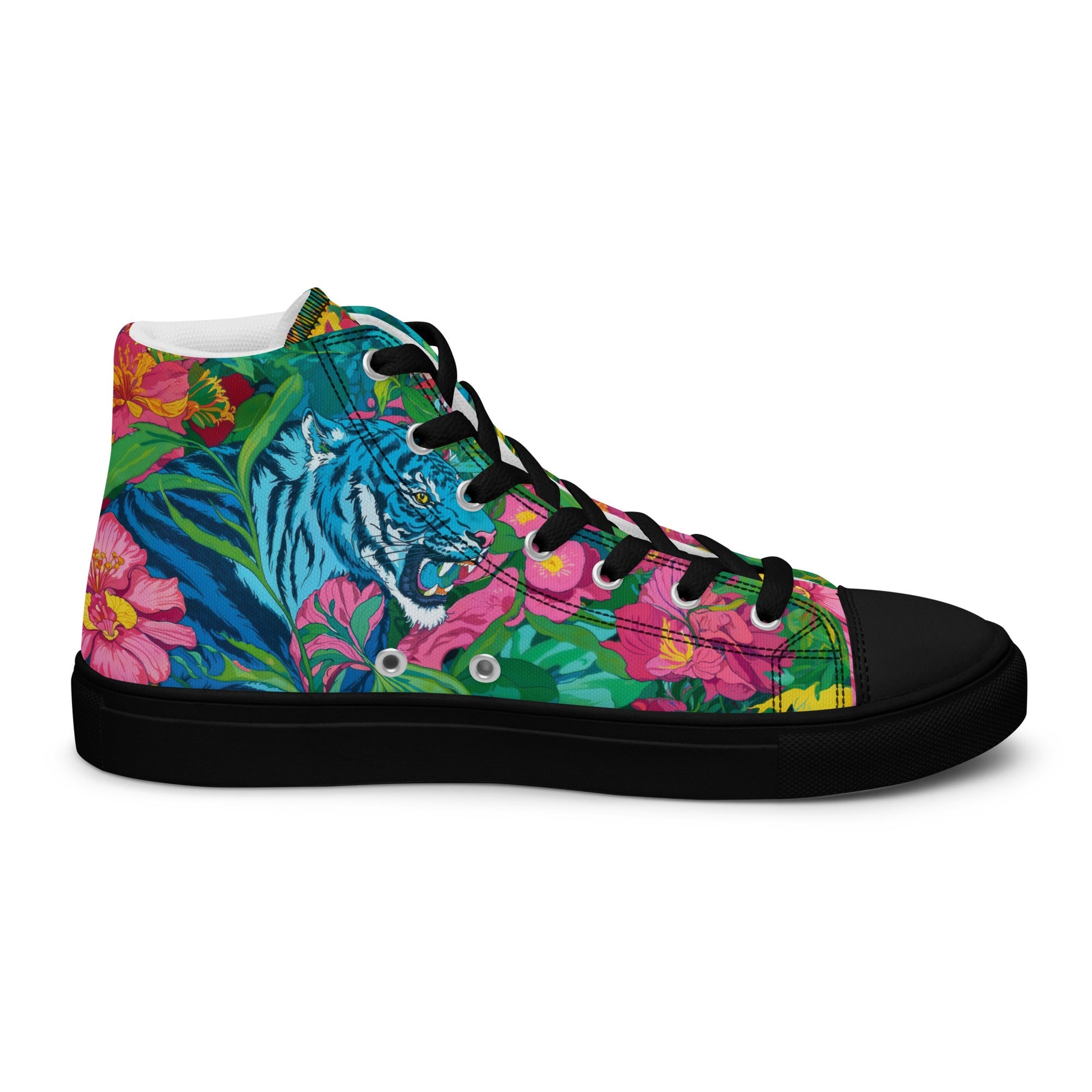 Unisex high top canvas shoes- Blue Tiger - Shoes