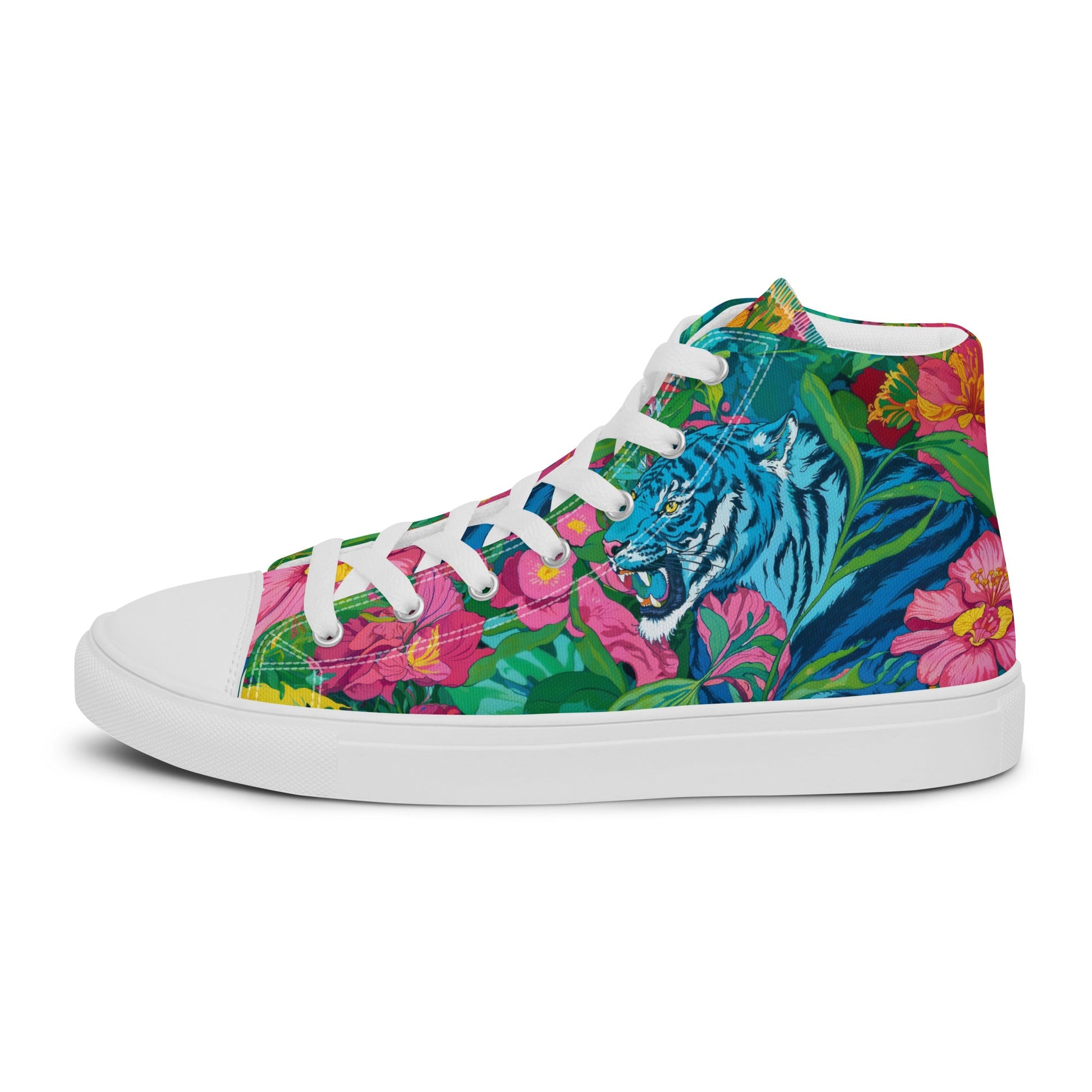 Unisex high top canvas shoes- Blue Tiger - Shoes
