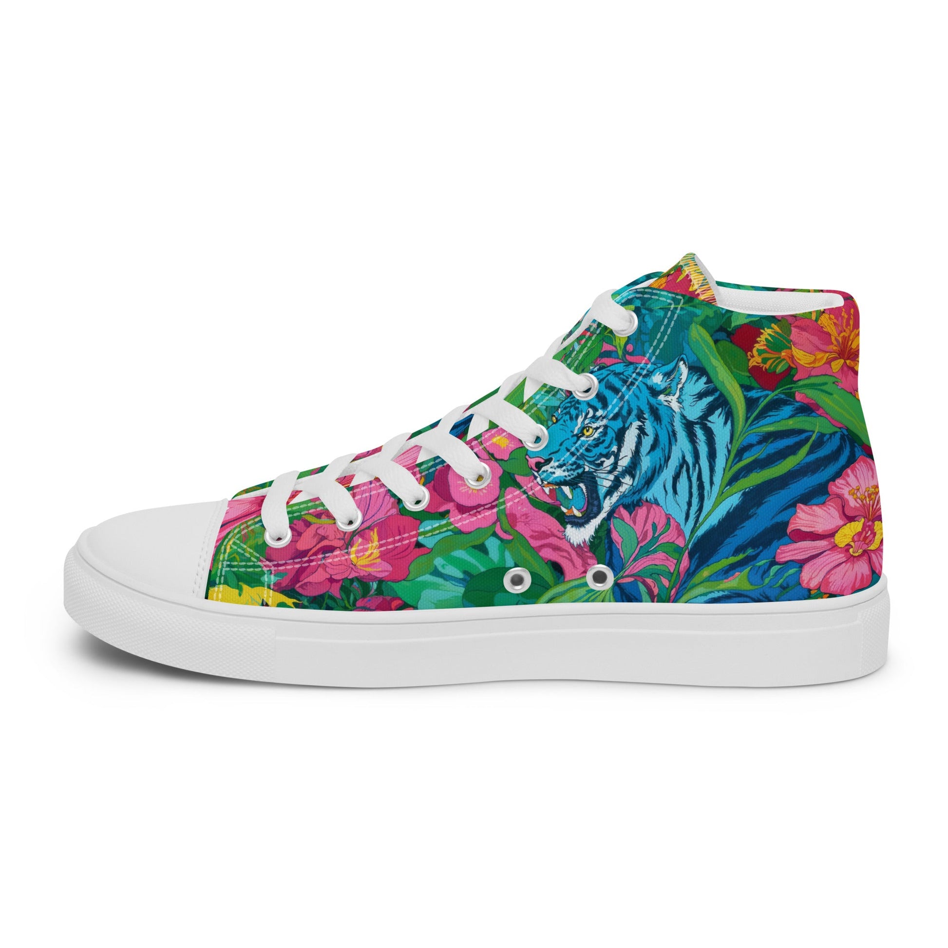 Unisex high top canvas shoes- Blue Tiger - Shoes