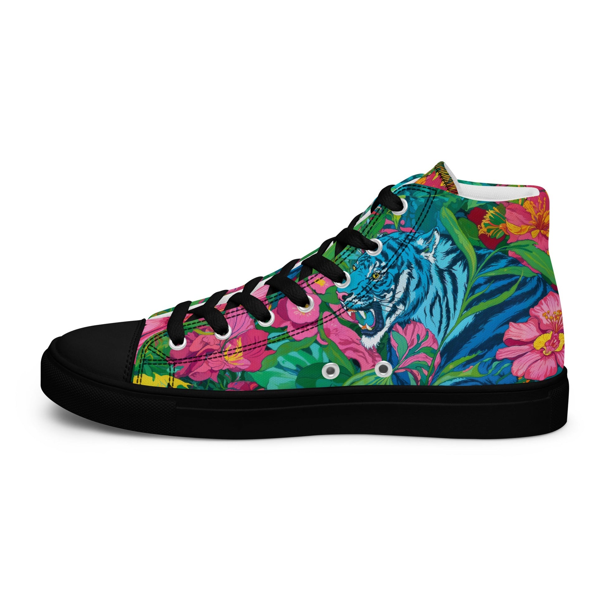 Unisex high top canvas shoes- Blue Tiger - Shoes