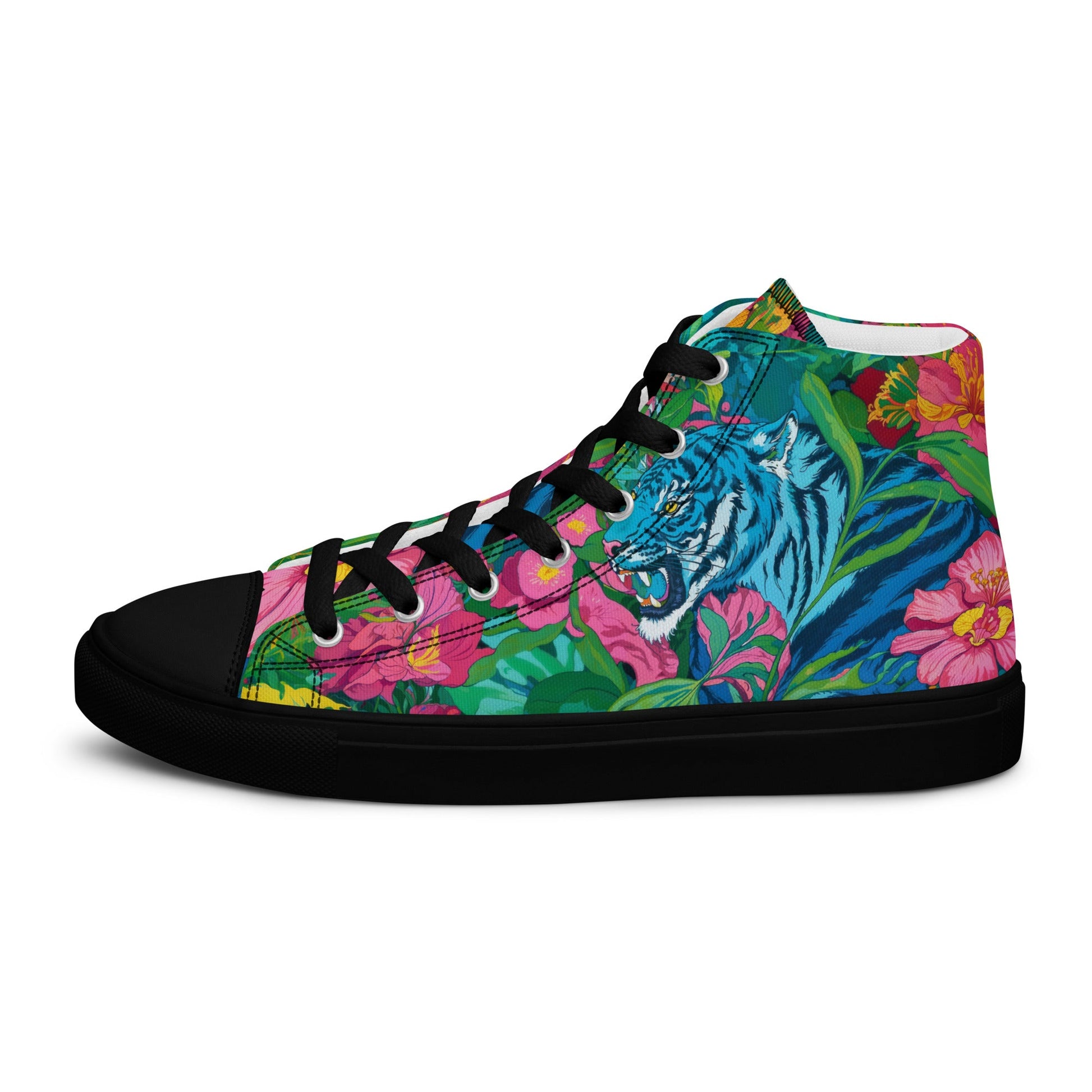 Unisex high top canvas shoes- Blue Tiger - Shoes