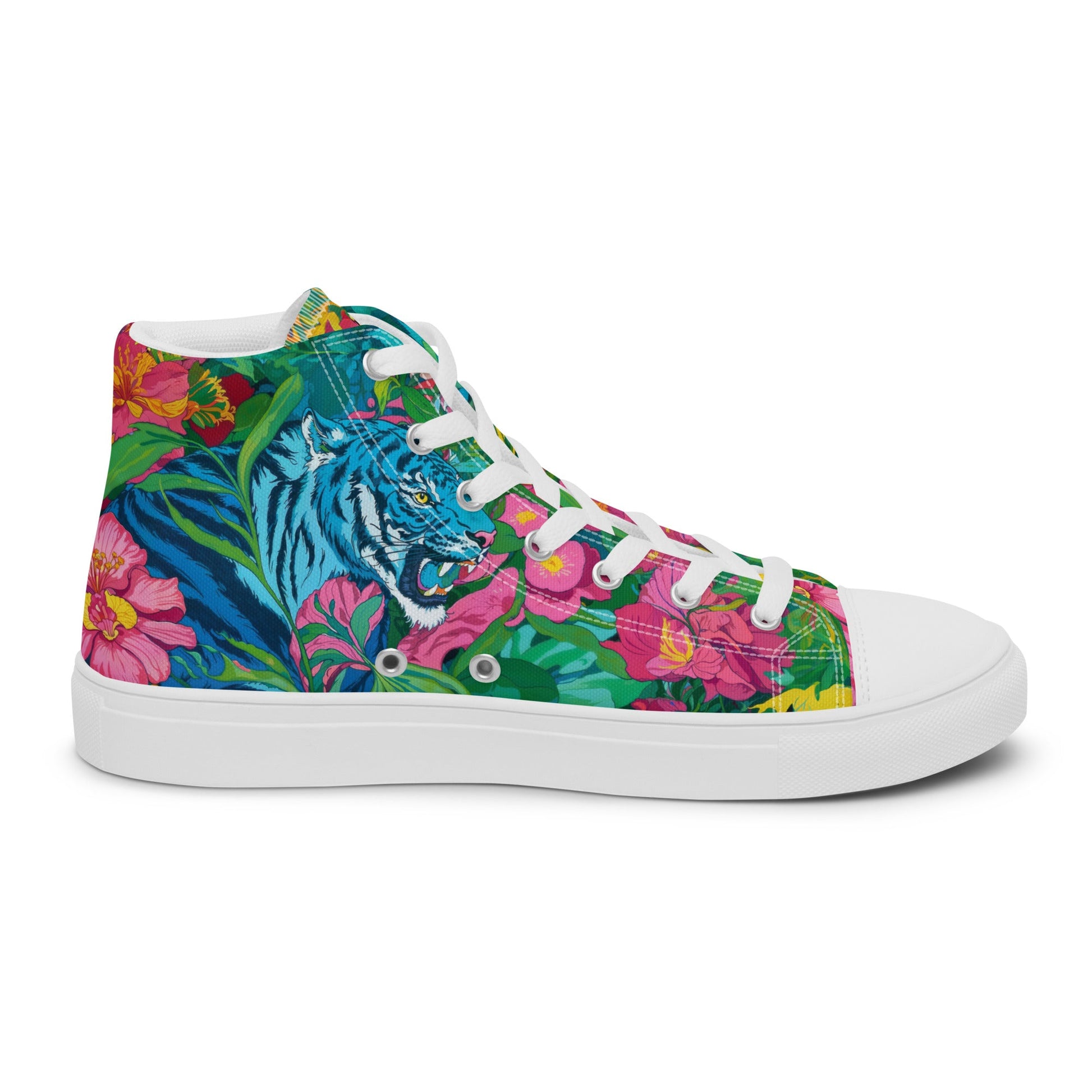 Unisex high top canvas shoes- Blue Tiger - Shoes