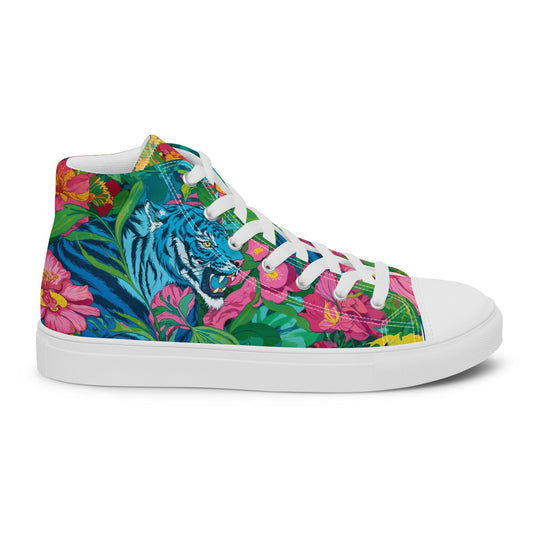 Unisex high top canvas shoes- Blue Tiger - White / 5 - Shoes