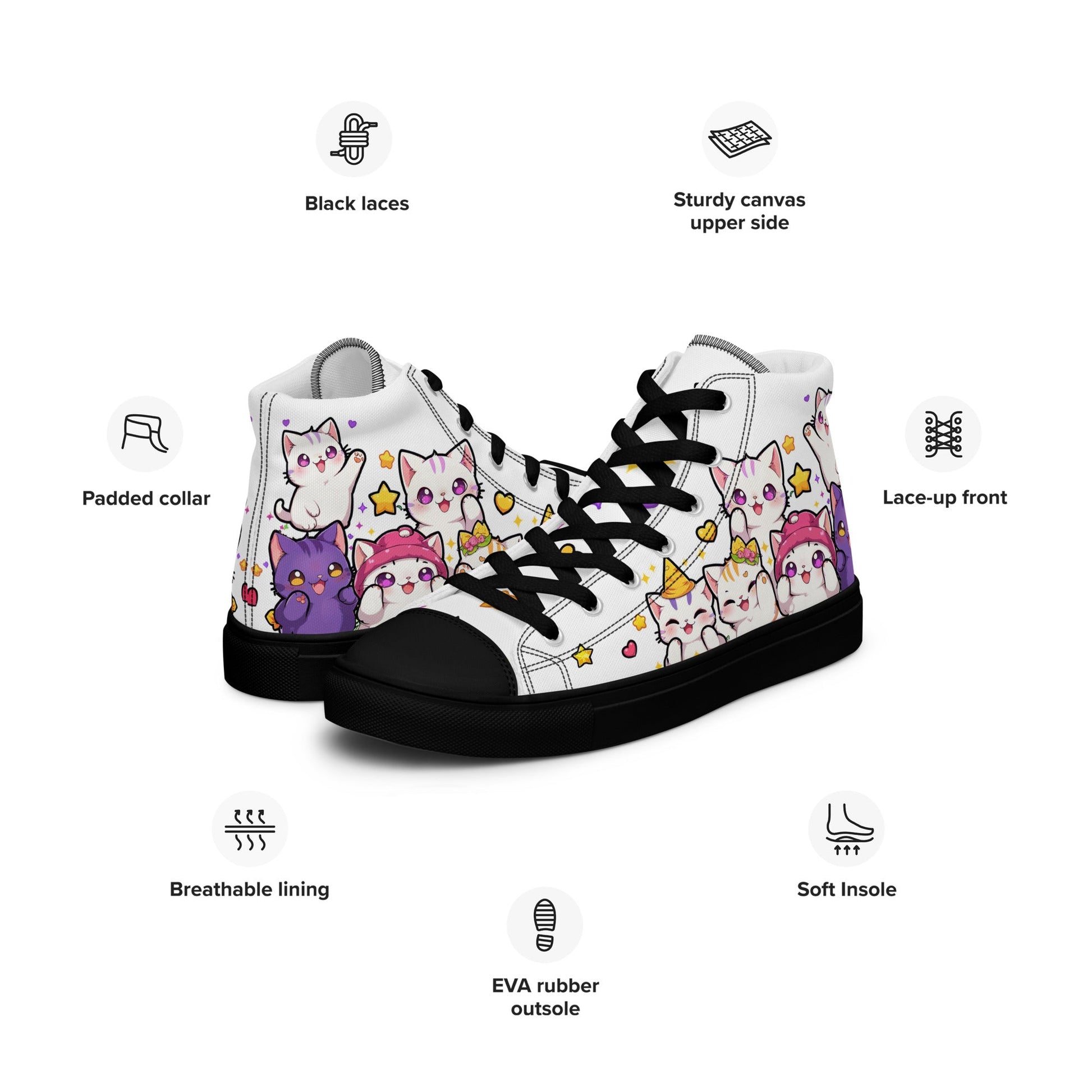 Unisex High top canvas shoes - Cute Cats - Shoes