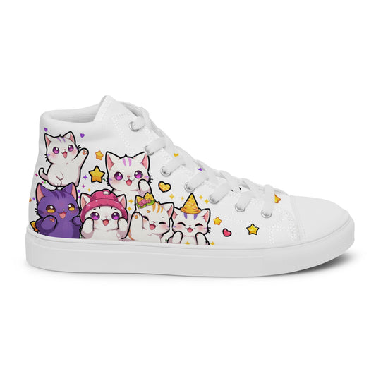 Unisex High top canvas shoes - Cute Cats - White / 5 - Shoes