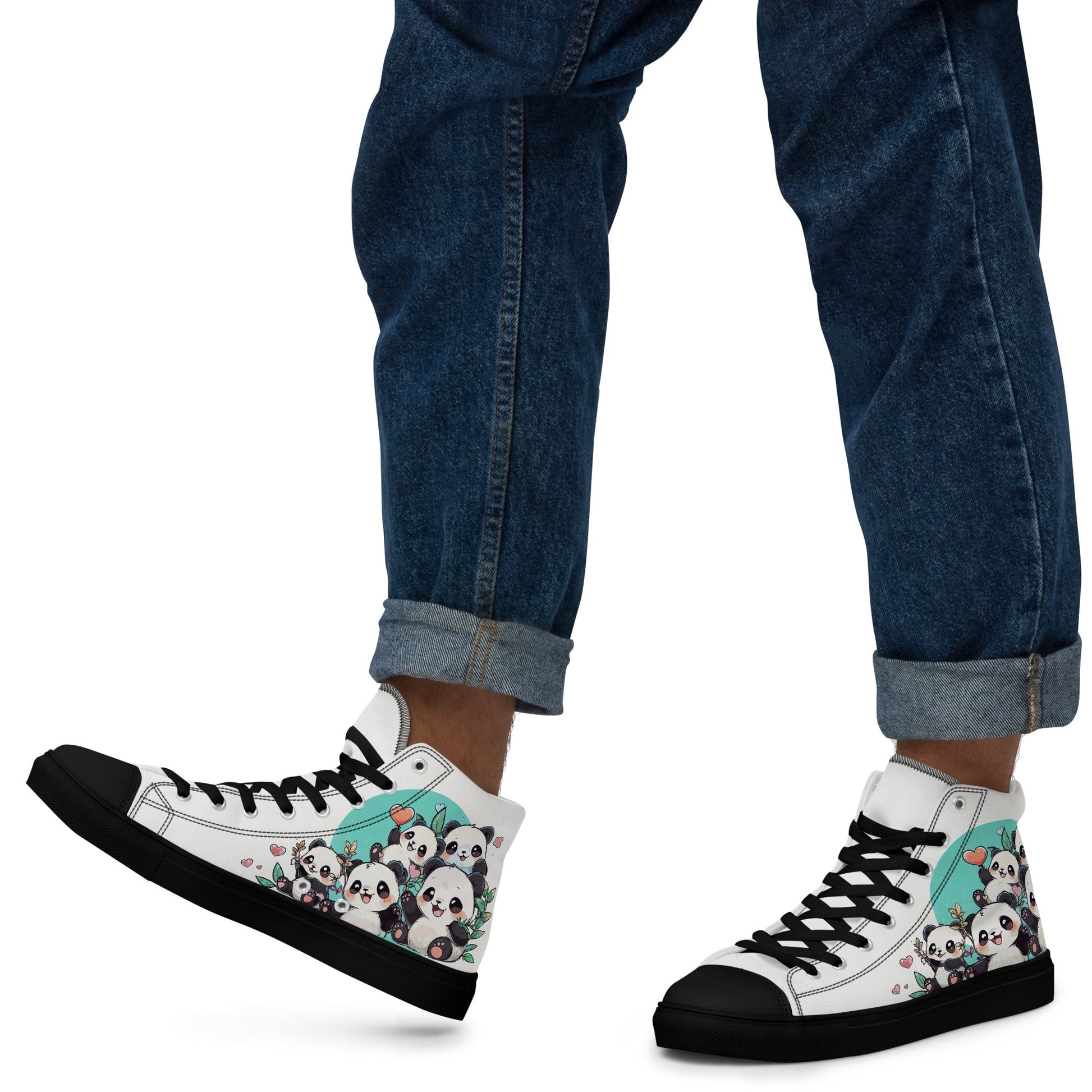 Unisex high top canvas shoes - Cute Pandas - Shoes