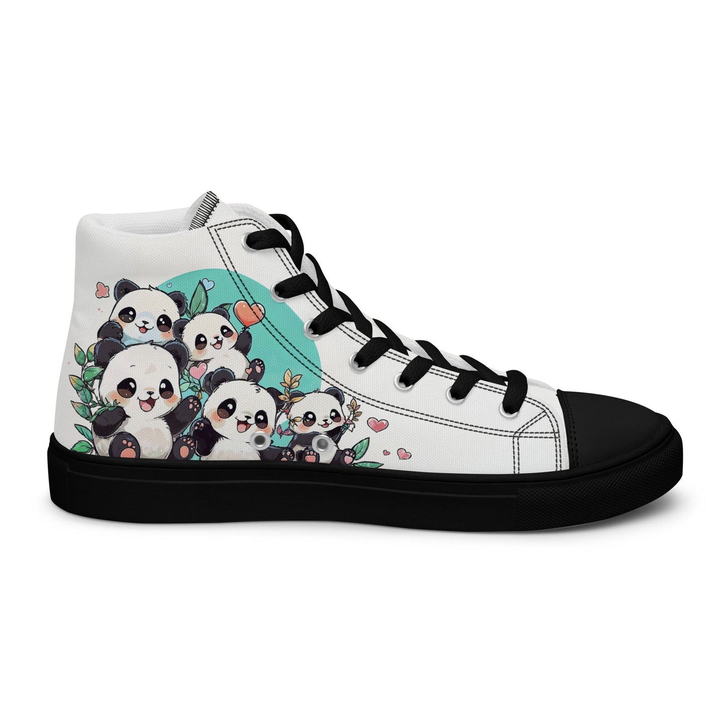 Unisex high top canvas shoes - Cute Pandas - Shoes
