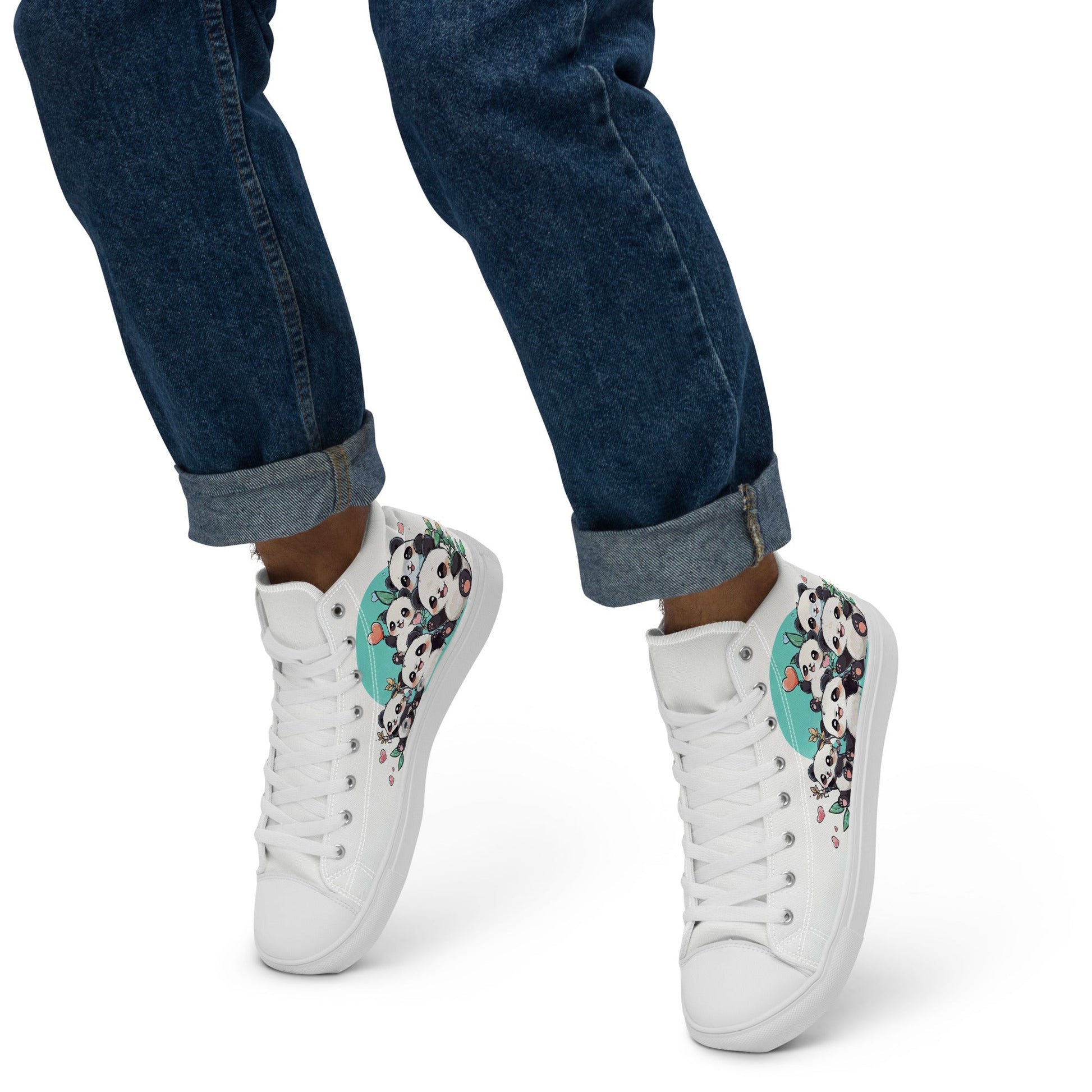 Unisex high top canvas shoes - Cute Pandas - Shoes