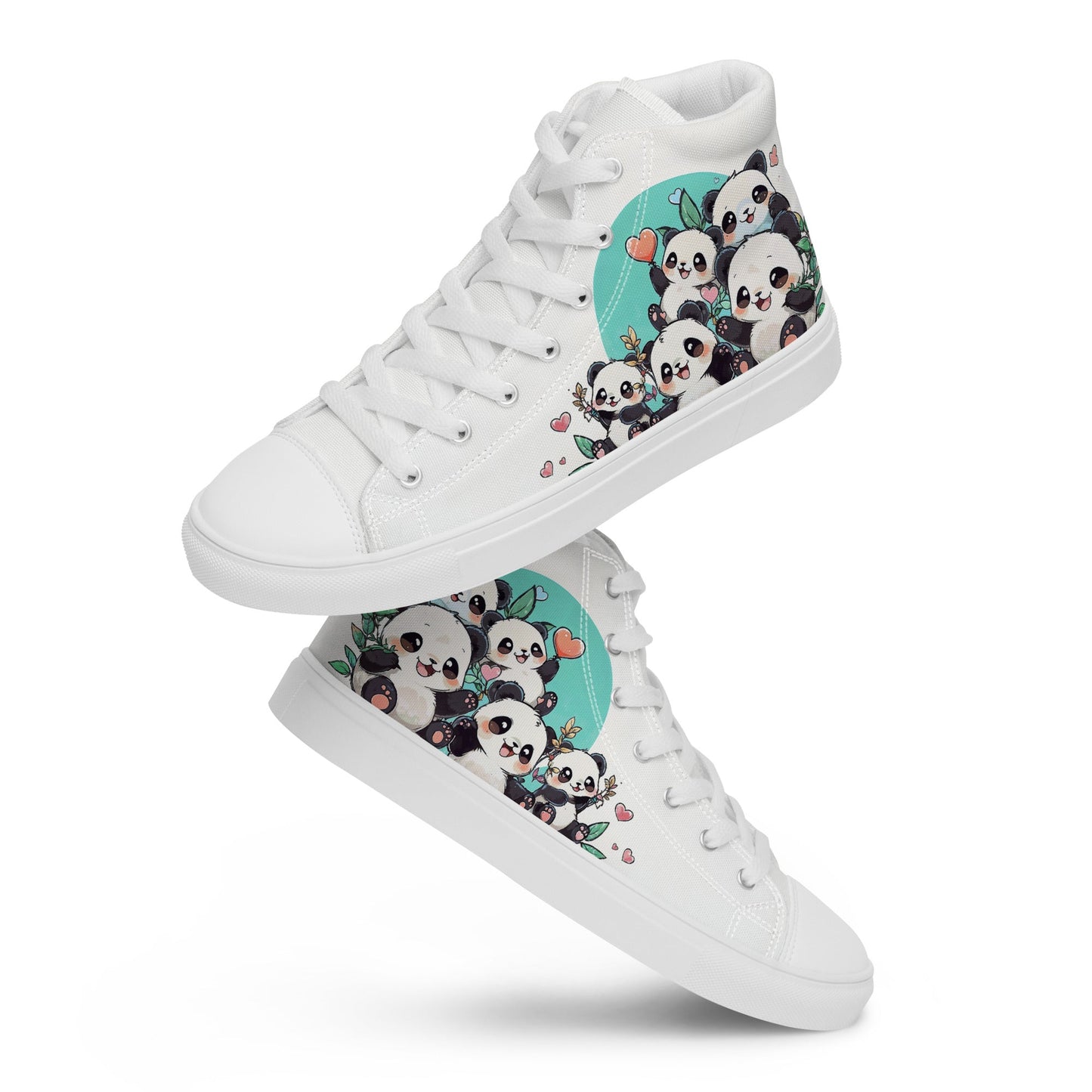Unisex high top canvas shoes - Cute Pandas - Shoes