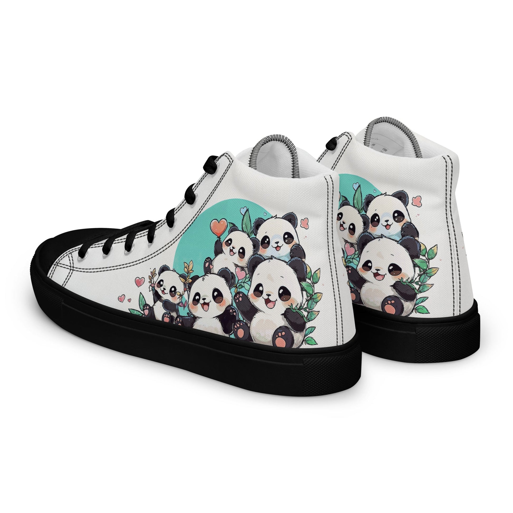 Unisex high top canvas shoes - Cute Pandas - Shoes