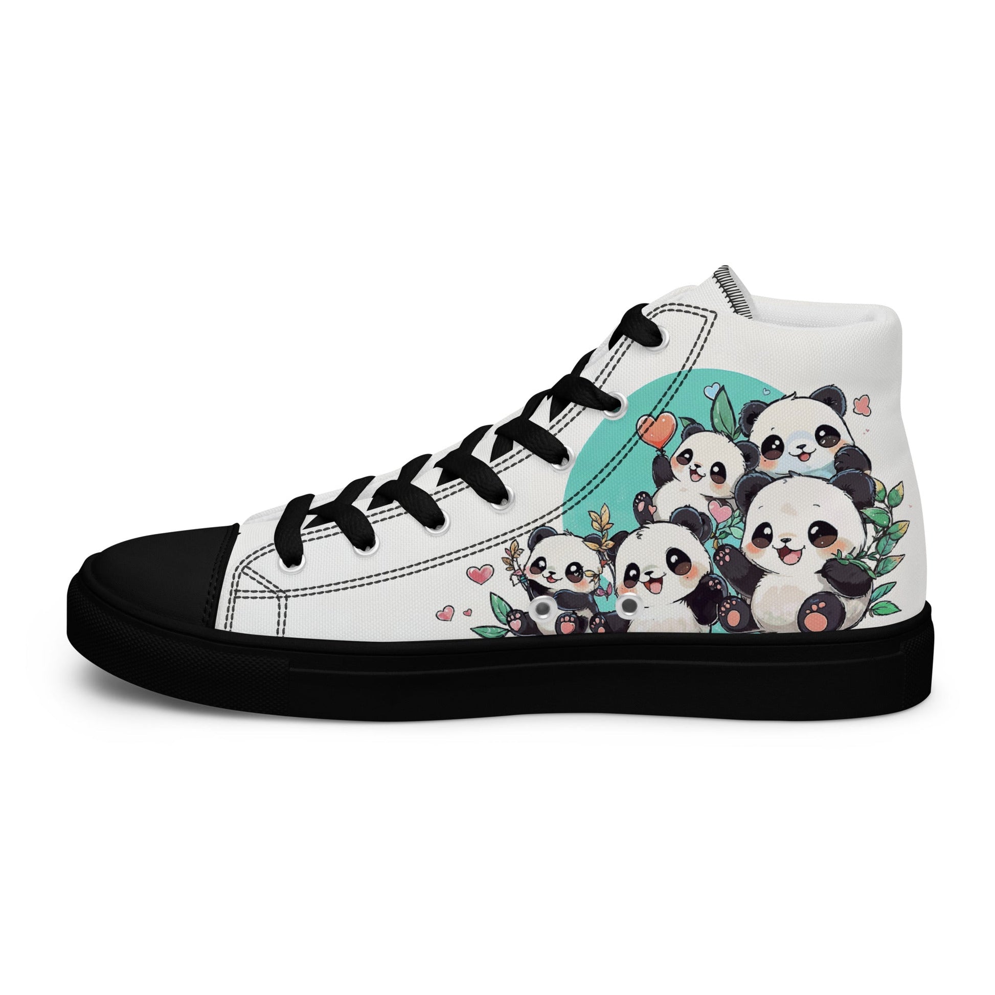 Unisex high top canvas shoes - Cute Pandas - Shoes