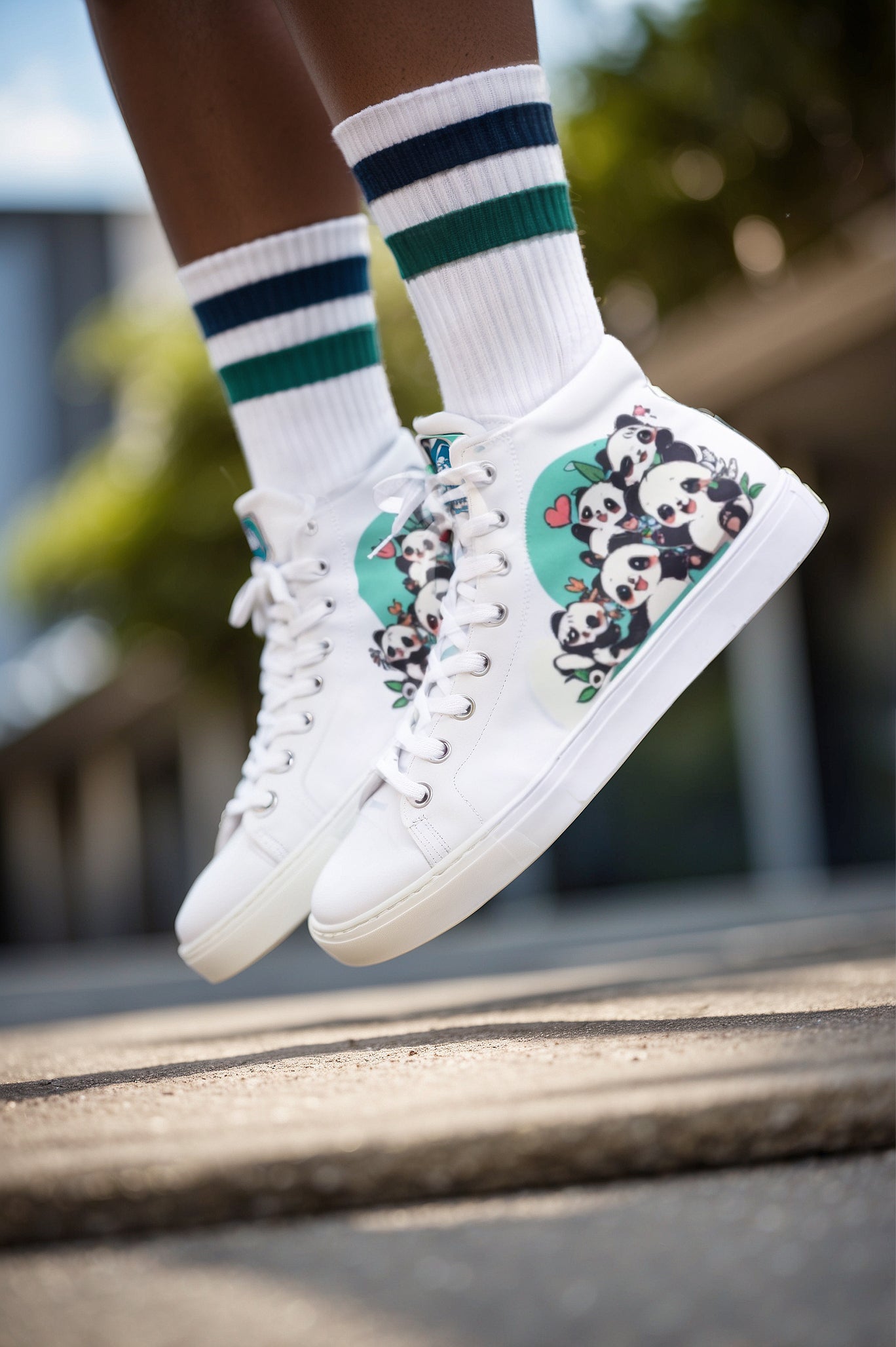 Unisex high top canvas shoes - Cute Pandas - Shoes