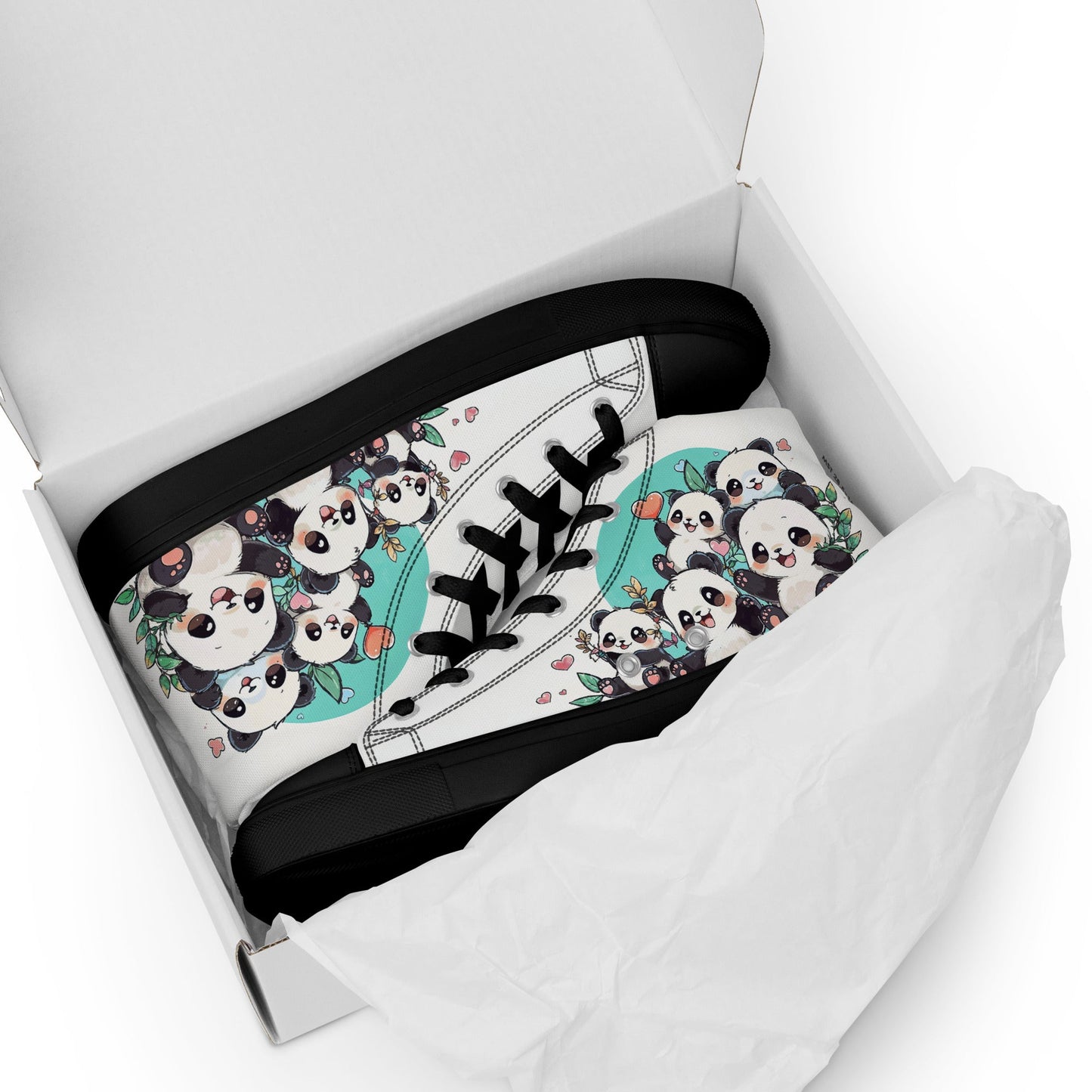 Unisex high top canvas shoes - Cute Pandas - Shoes