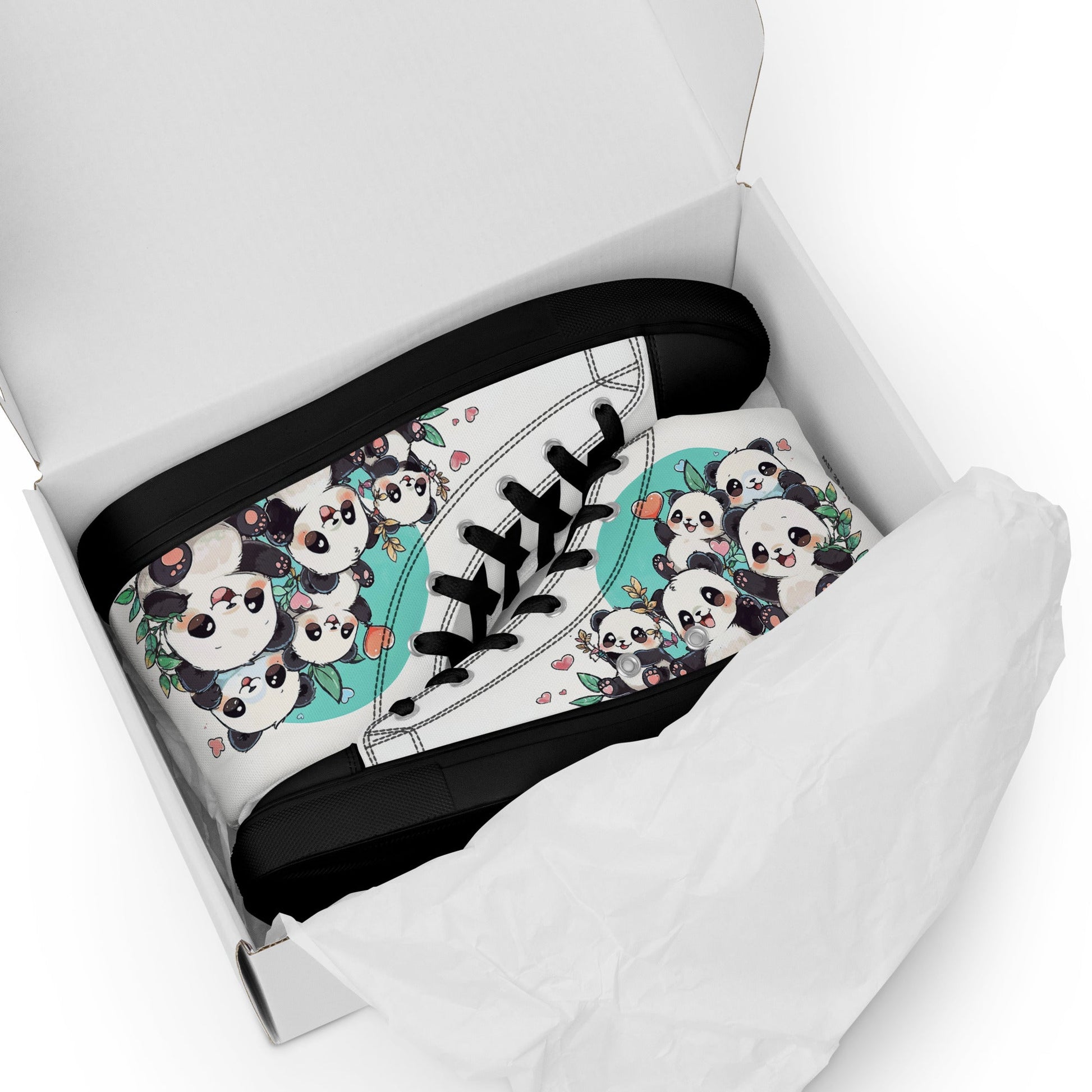 Unisex high top canvas shoes - Cute Pandas - Shoes