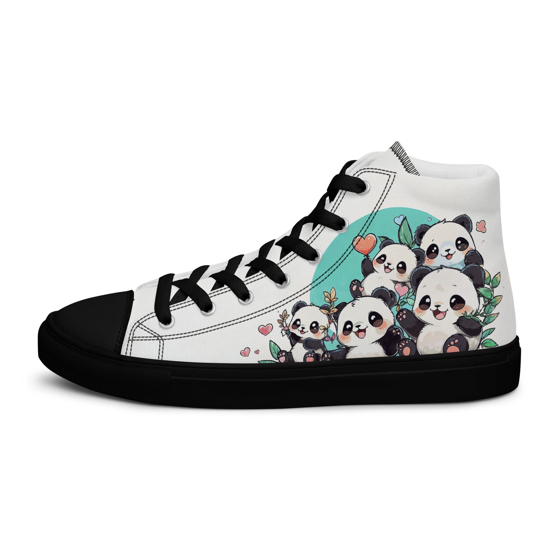 Unisex high top canvas shoes - Cute Pandas - Shoes