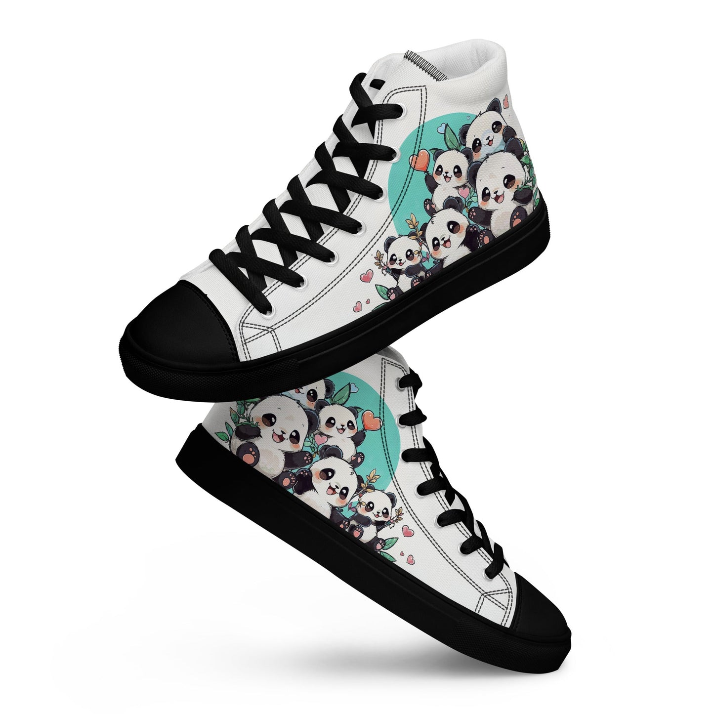 Unisex high top canvas shoes - Cute Pandas - Shoes