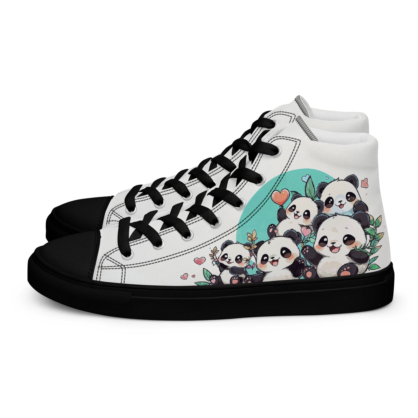 Unisex high top canvas shoes - Cute Pandas - Shoes