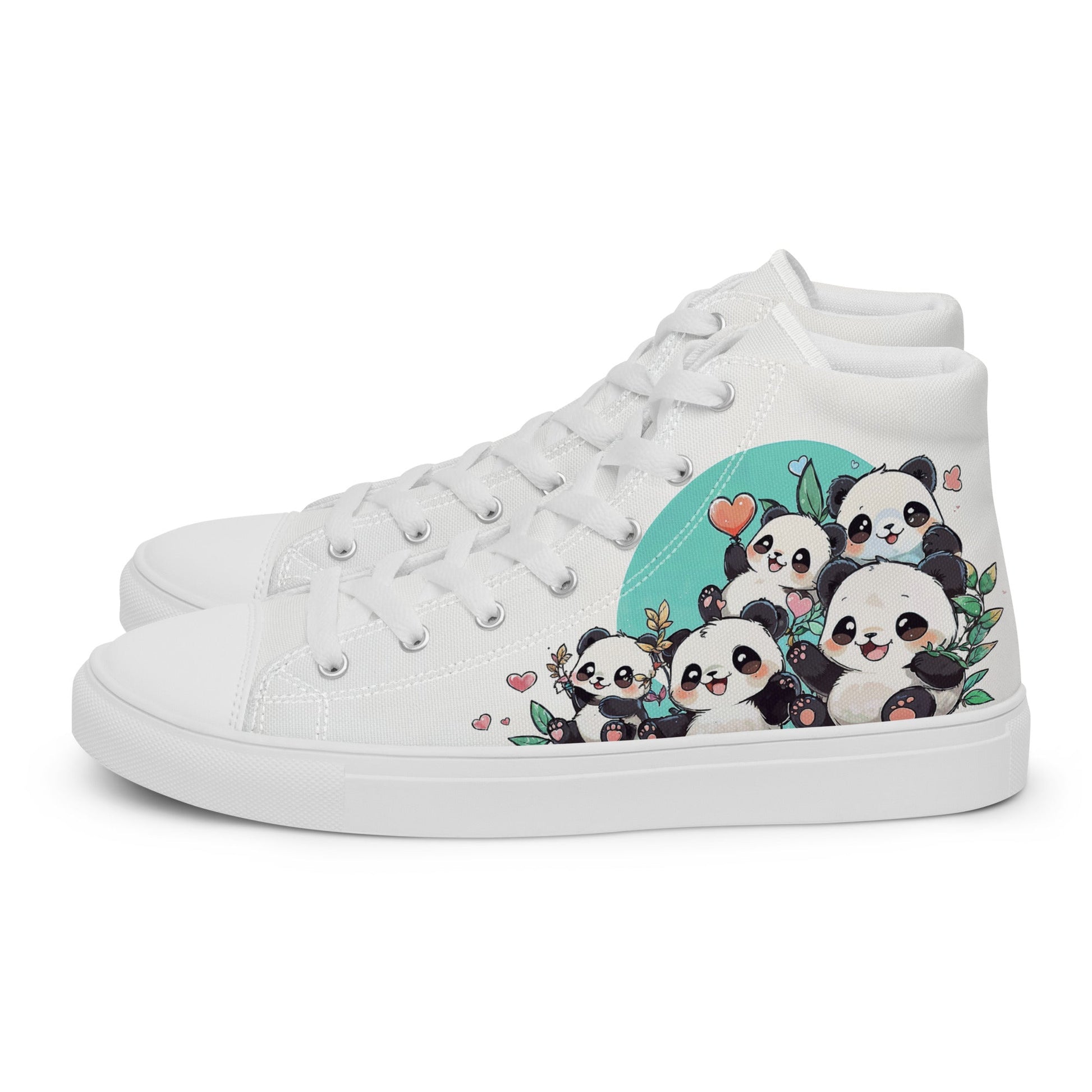 Unisex high top canvas shoes - Cute Pandas - Shoes