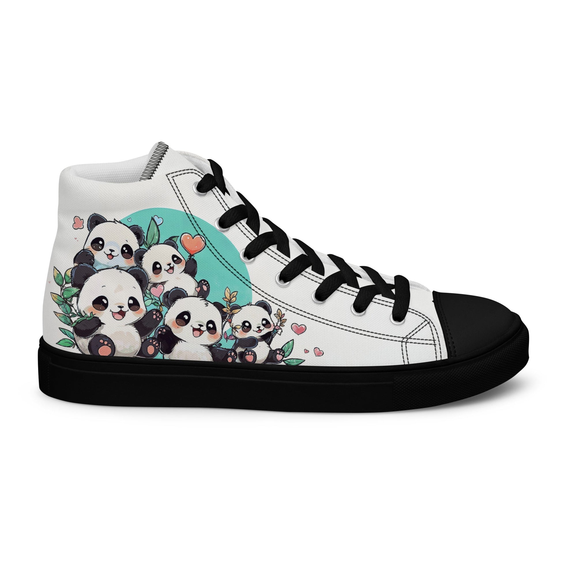 Unisex high top canvas shoes - Cute Pandas - Black / 5 - Shoes