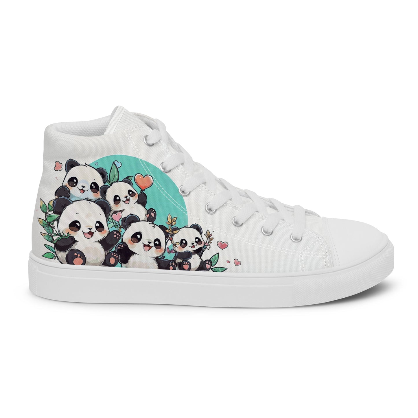 Unisex high top canvas shoes - Cute Pandas - White / 5 - Shoes