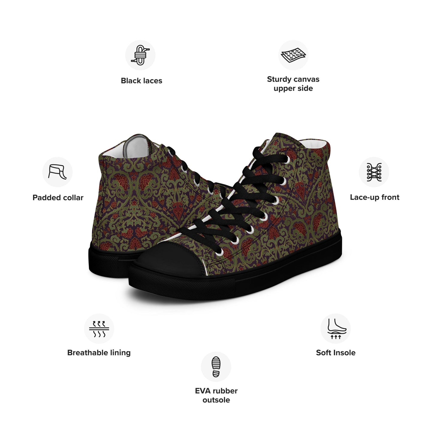 Unisex high top canvas shoes - Dark Ornament - Shoes