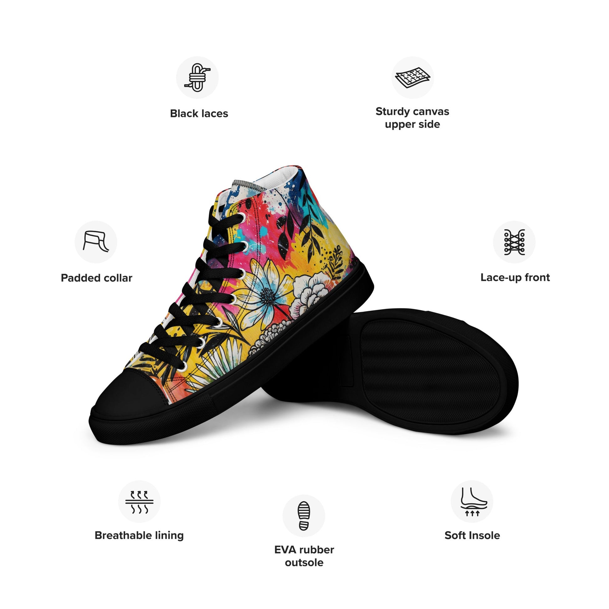 Unisex high top canvas shoes -Floral Pattern - Shoes