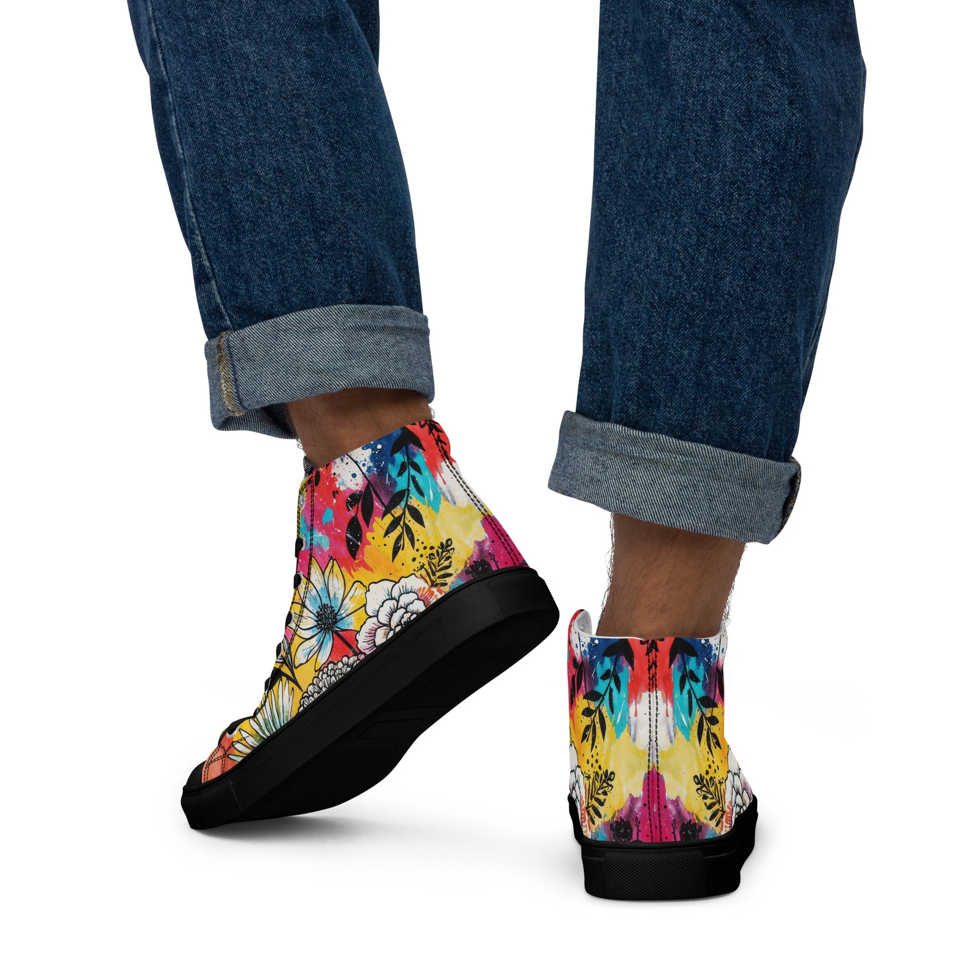 Unisex high top canvas shoes -Floral Pattern - Shoes