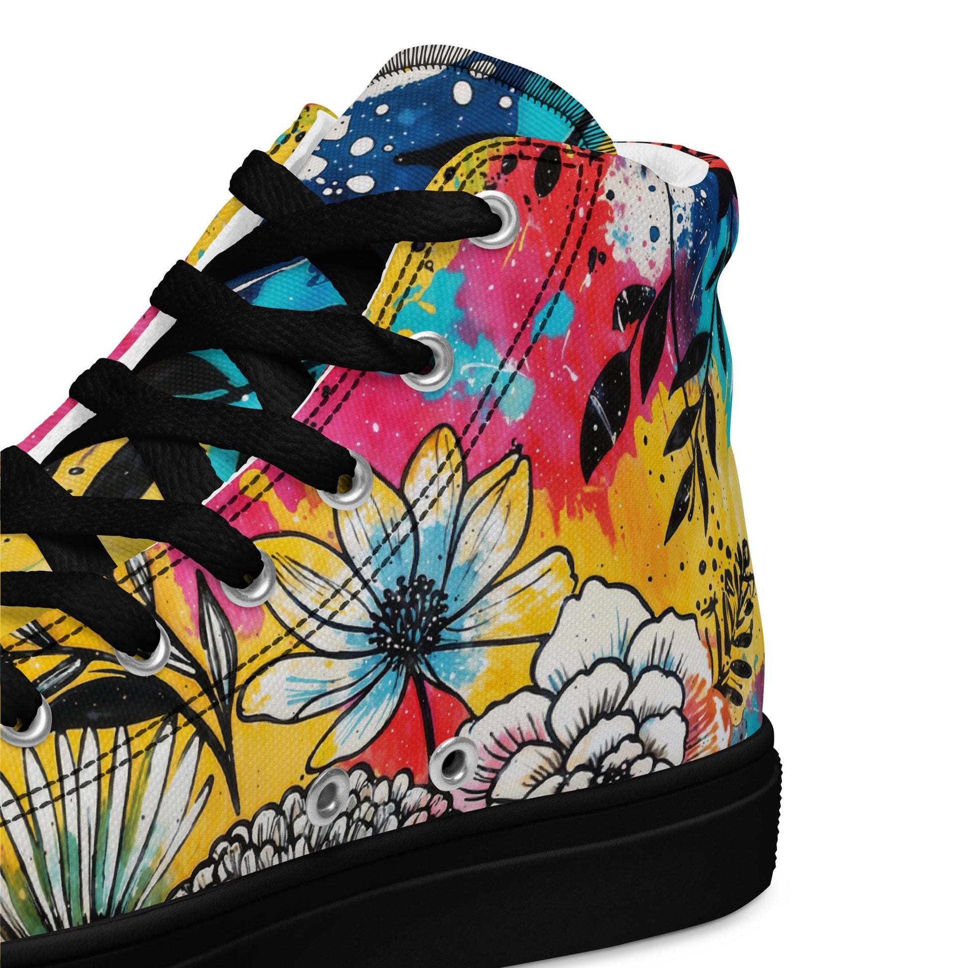 Unisex high top canvas shoes -Floral Pattern - Shoes