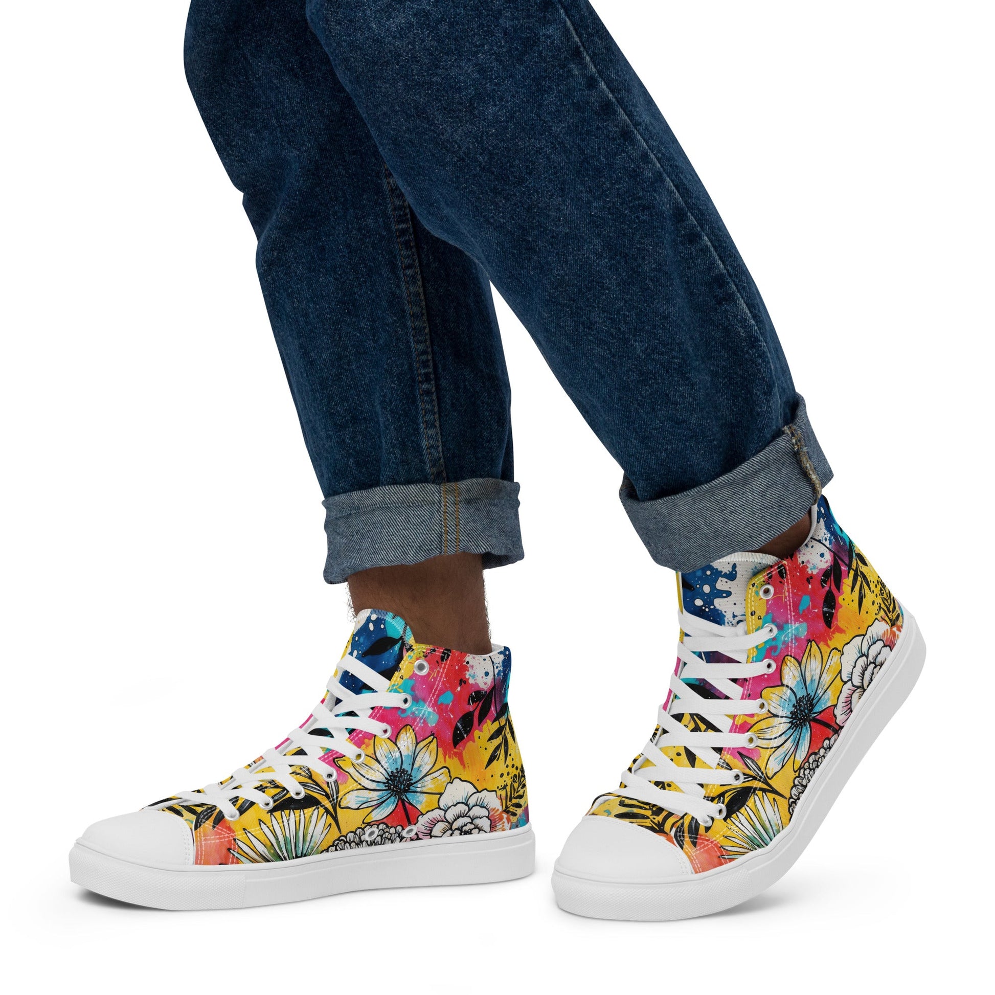 Unisex high top canvas shoes -Floral Pattern - Shoes
