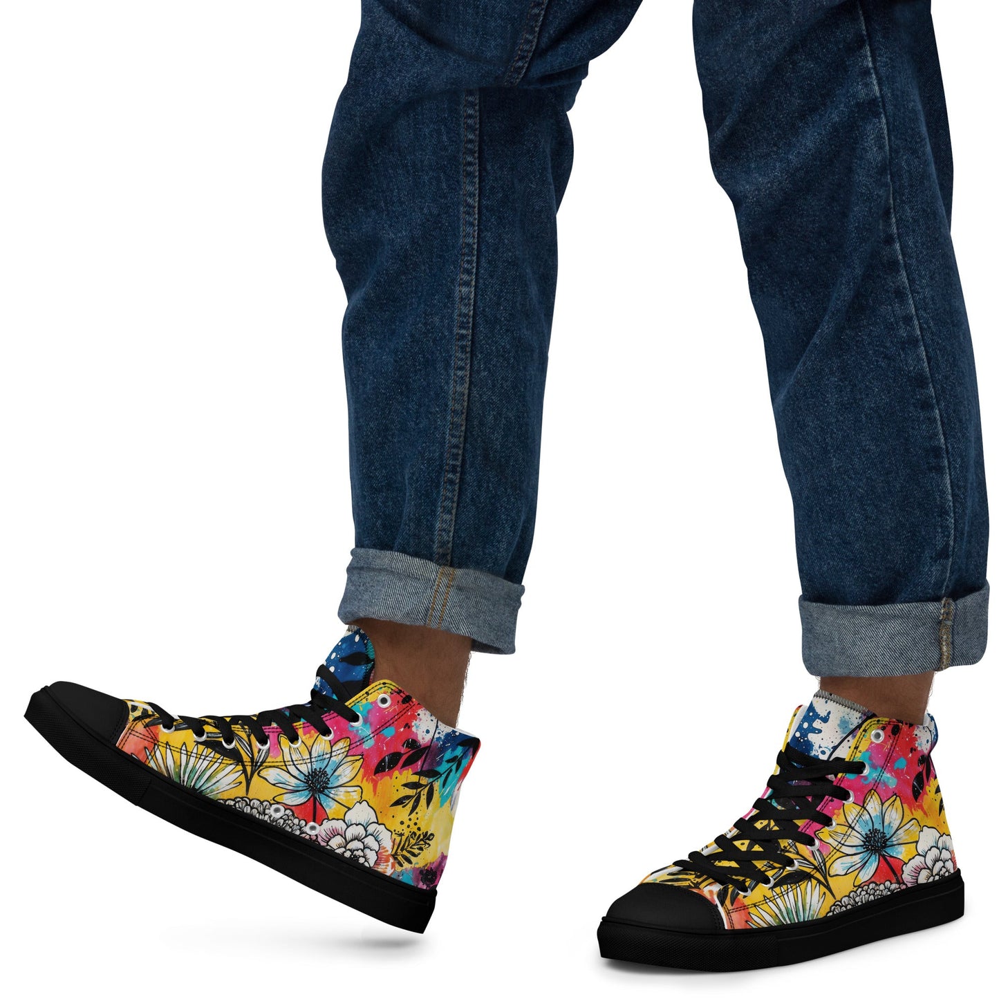 Unisex high top canvas shoes -Floral Pattern - Shoes