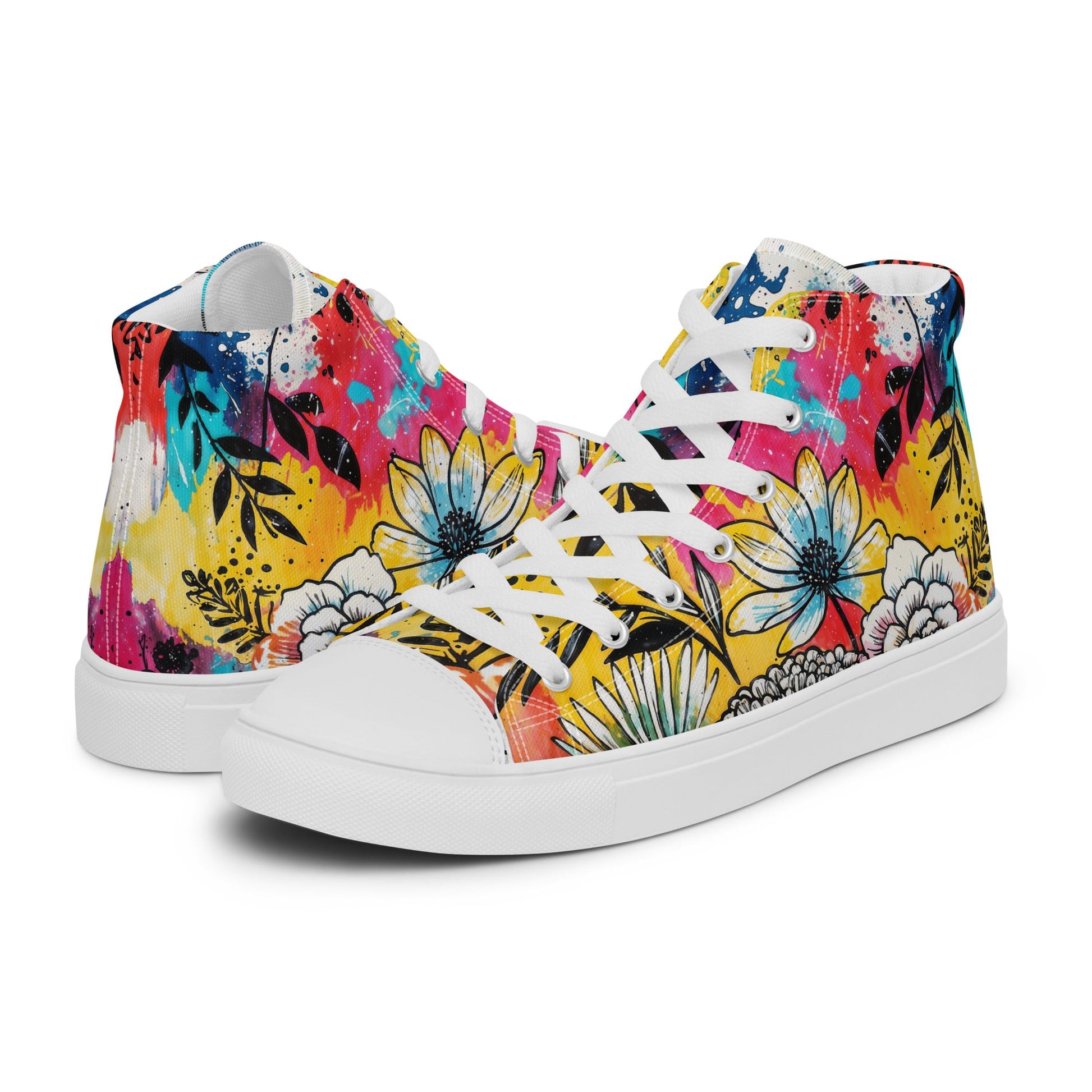 Unisex high top canvas shoes -Floral Pattern - Shoes
