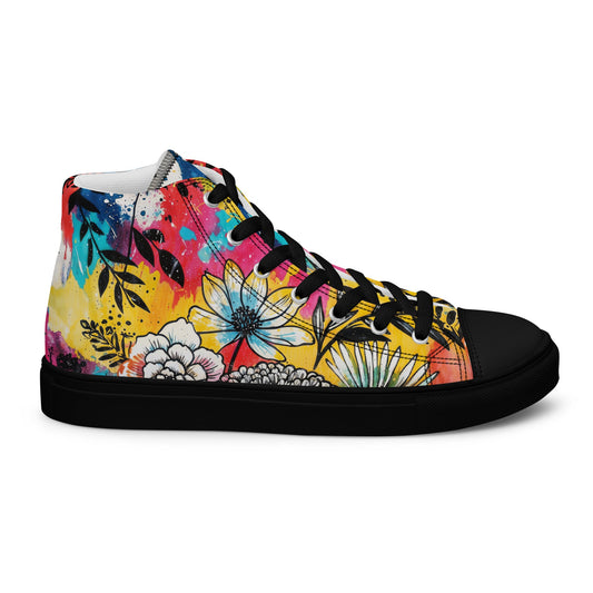 Unisex high top canvas shoes -Floral Pattern - Black / 5 - Shoes