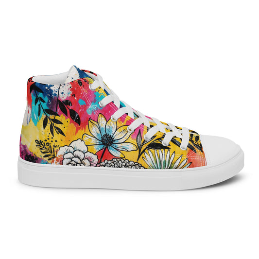 Unisex high top canvas shoes -Floral Pattern - White / 5 - Shoes