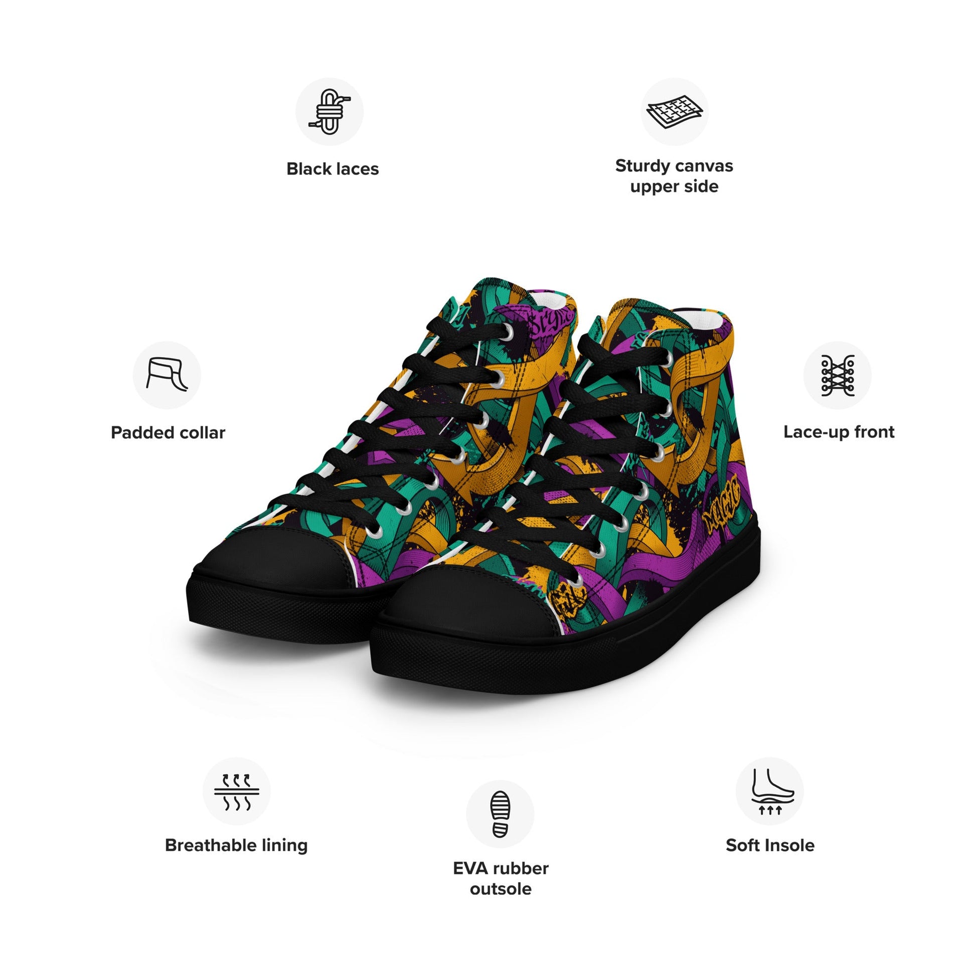 Unisex high top canvas shoes - Grafitti Design - Shoes
